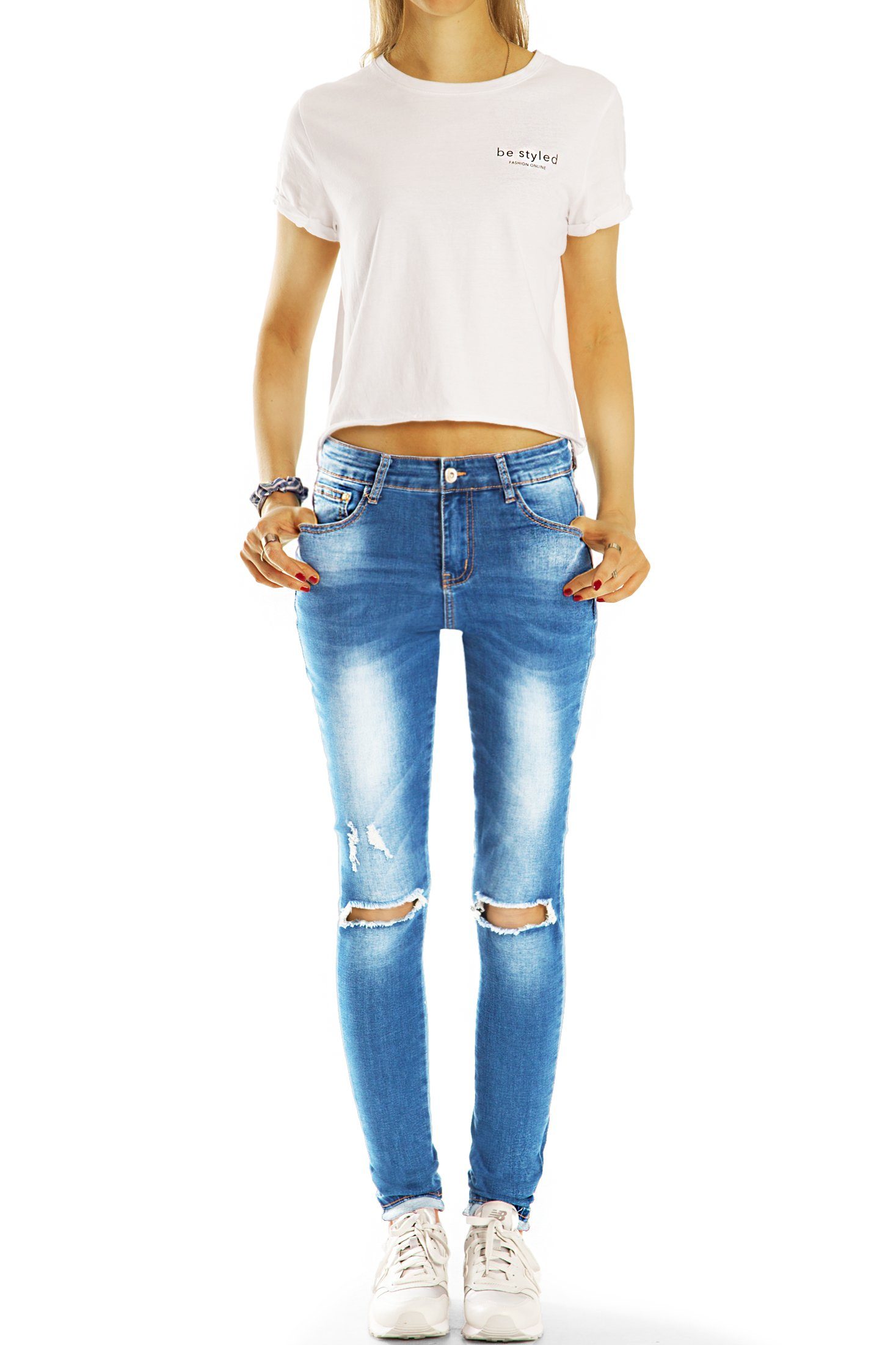 styled Destroyed-Jeans - Hosen be Stretch-Anteil Waist Medium - destroyed Damen j9e-1 5-Pocket-Style, Skinnyjeans Röhrenjeans mit