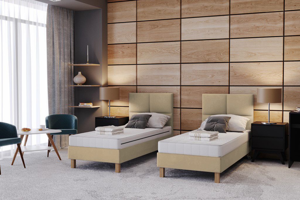 TRADA Boxspringbett Hotelbett mit Bettverbindungssystem 70x200 cm - 1 Stück - Beige (Bett + Matratze), in verschiedenen Größen und Кольора(ів)