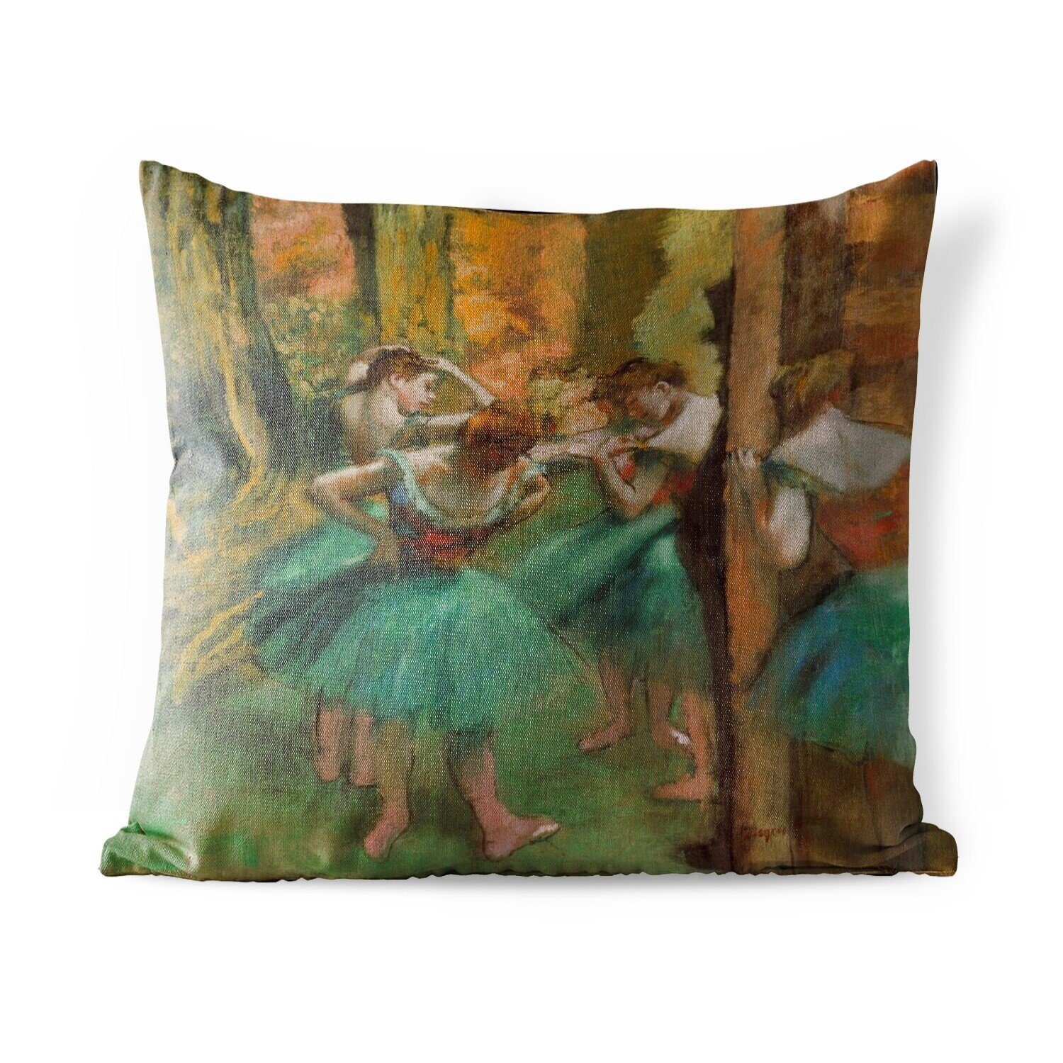 MuchoWow Dekokissen Tänzerinnen Rosa und Grün - Gemälde von Edgar Degas, Kissenbezüge, Kissenhülle, Dekokissen, Dekokissenbezug, Outdoor