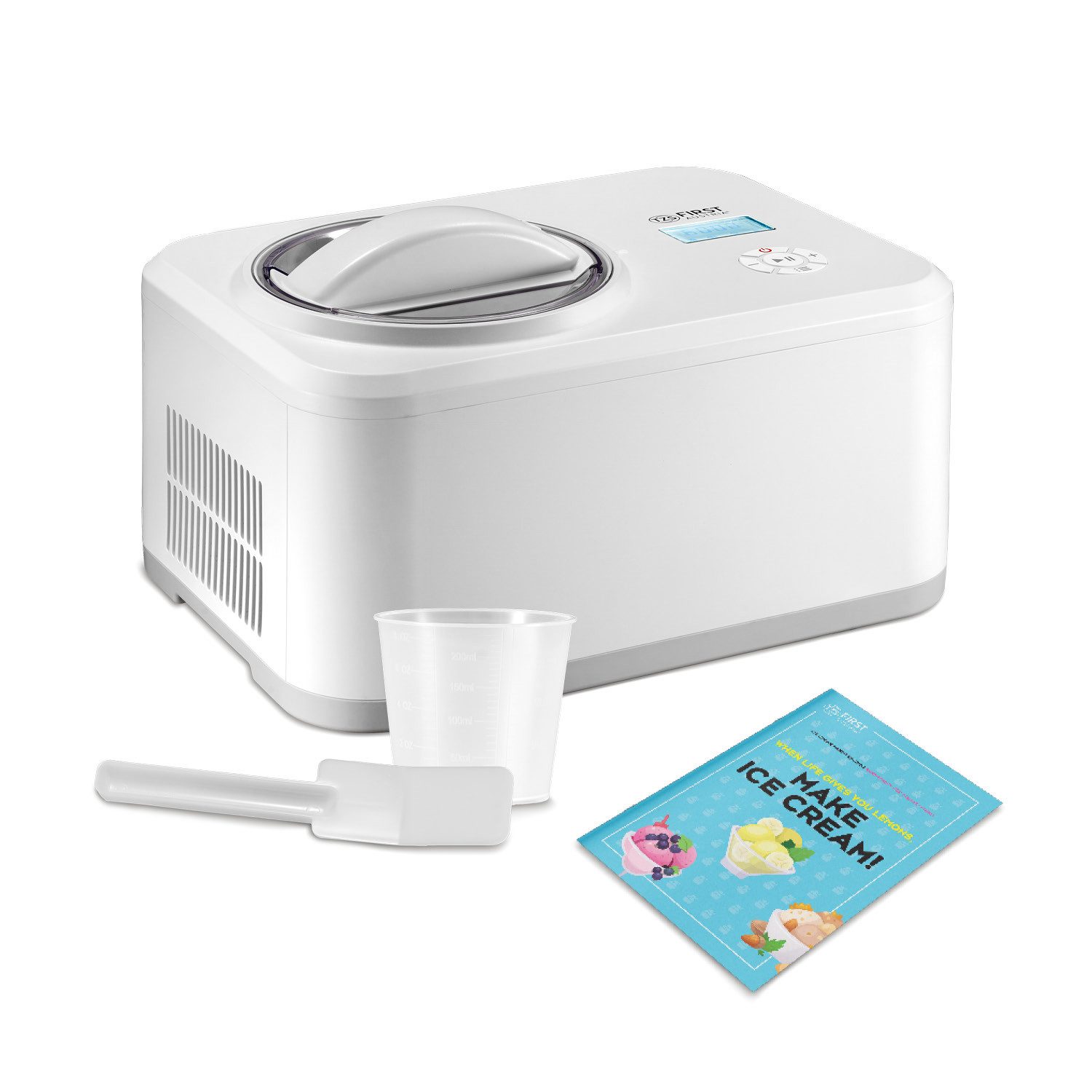 Eismaschine mit Kompressor 1.5L, Entnehmbarer Edelstahl Behälter, Rezeptheft