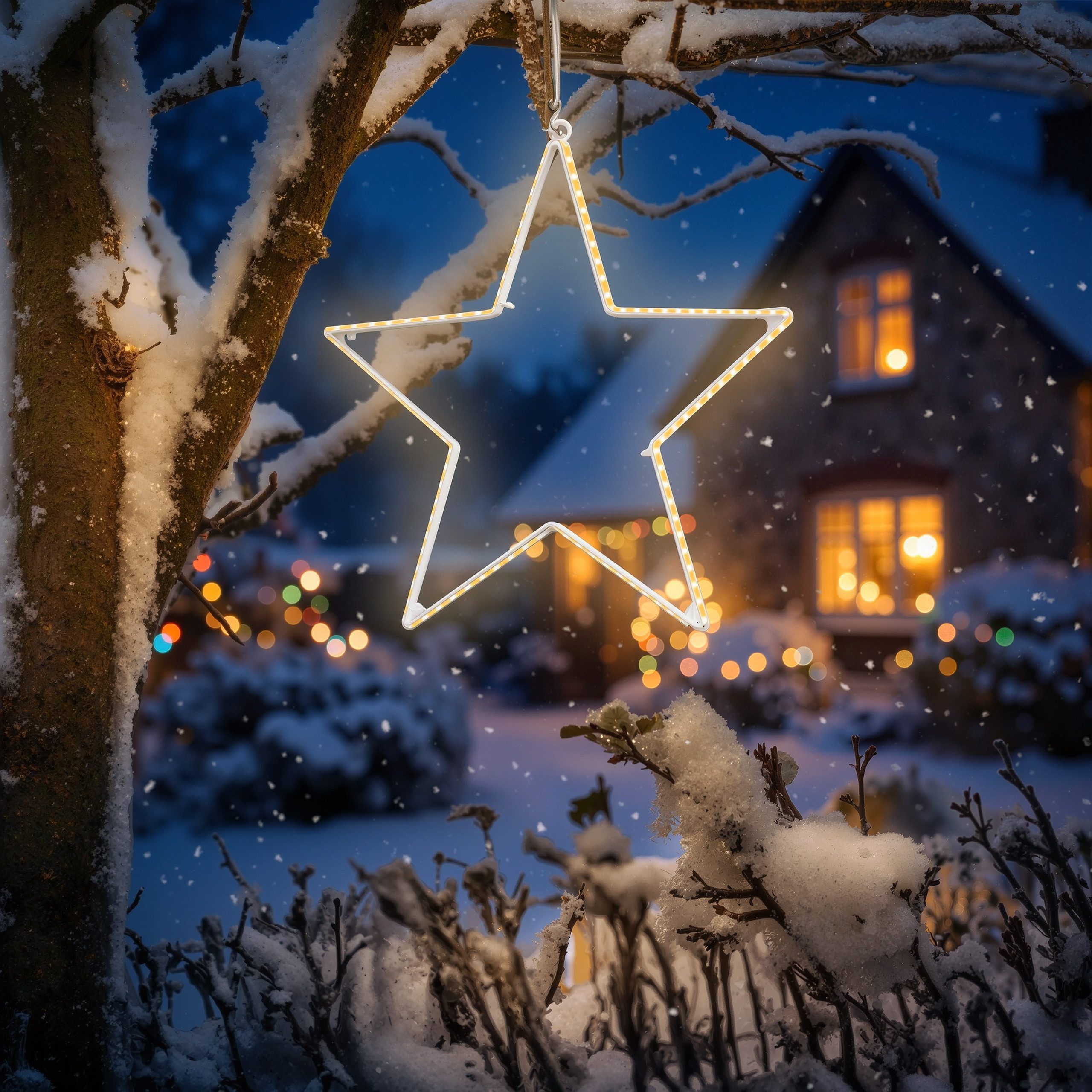 esotec LED-Hängeleuchte Solar Leuchtstern Ø30cm 134LEDs warmweiß Metall Weihnachtsdeko 103413, LED fest integriert