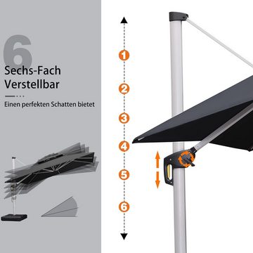 PURPLE LEAF Sonnenschirm Ampelschirm 300 x 300 cm, schwenkbar, neigbar,360° drehbar, mit Kurbel, Sonnenschutz UV50+, Doppeldach - Design