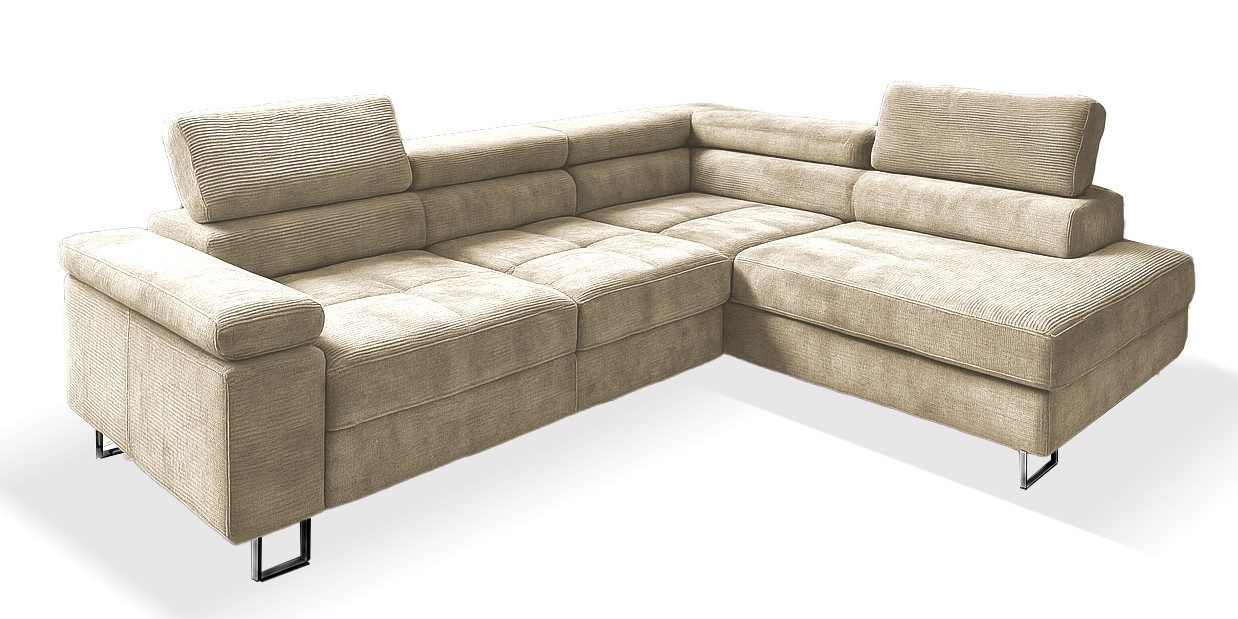 Goldstoff Ecksofa mit Schlaffunktion, Cord Couch für Wohnzimmer - Cord Ecks günstig online kaufen
