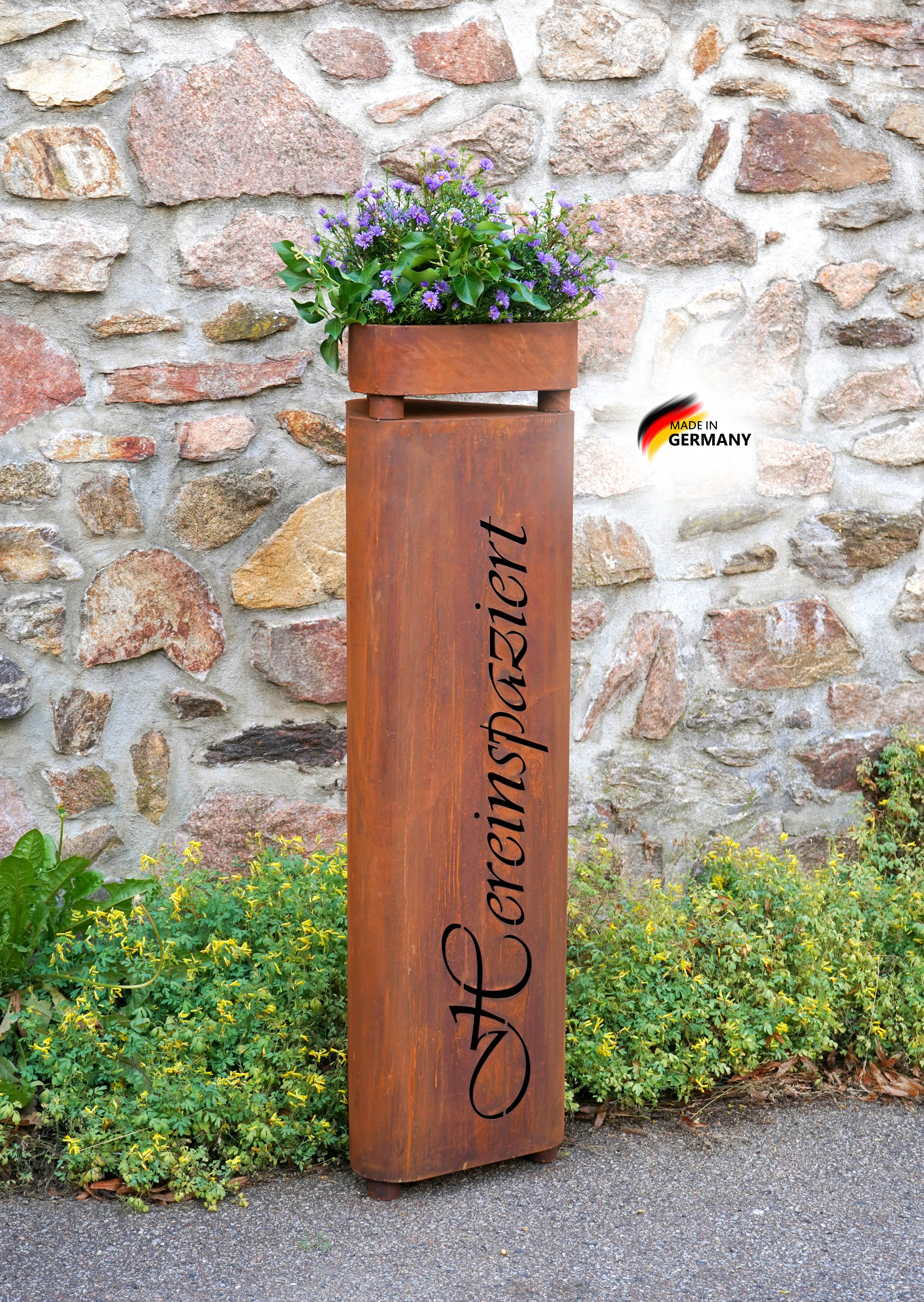 BADEKO Pflanzschale Pflanzsäule Bregenz Hereinspaziert aus Edelrost witterungsbeständig