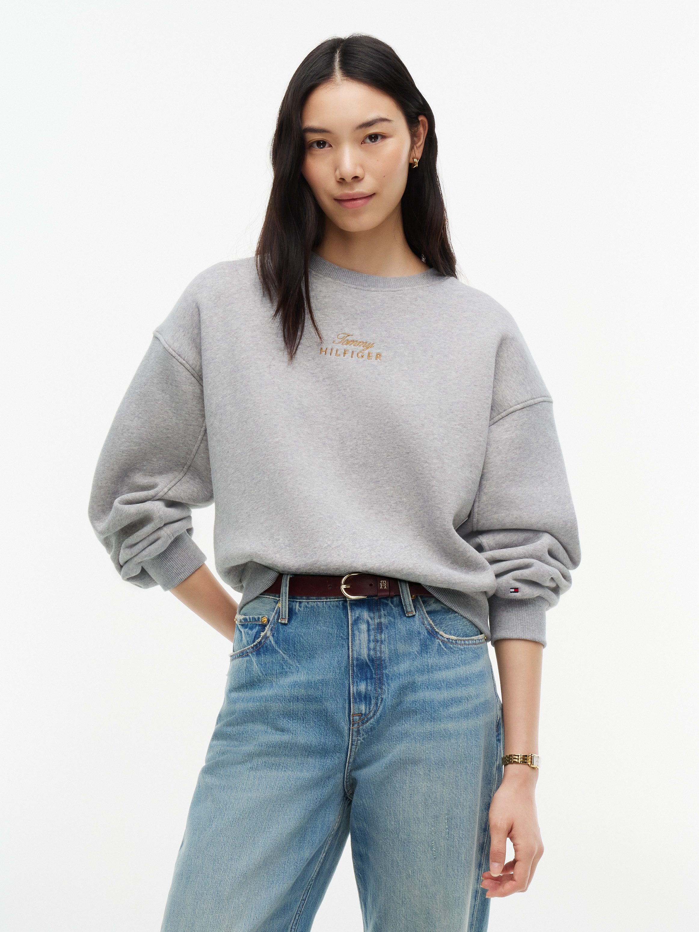 Tommy Hilfiger Sweatshirt GOLD SCRIPT FLEECE RLX C-NK SWT Baumwollmischung, relaxed fit