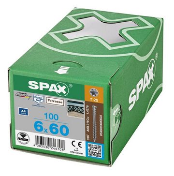 SPAX Spanplattenschraube Terrassenschraube, (Edelstahl A4, 100 St), 6x60 mm