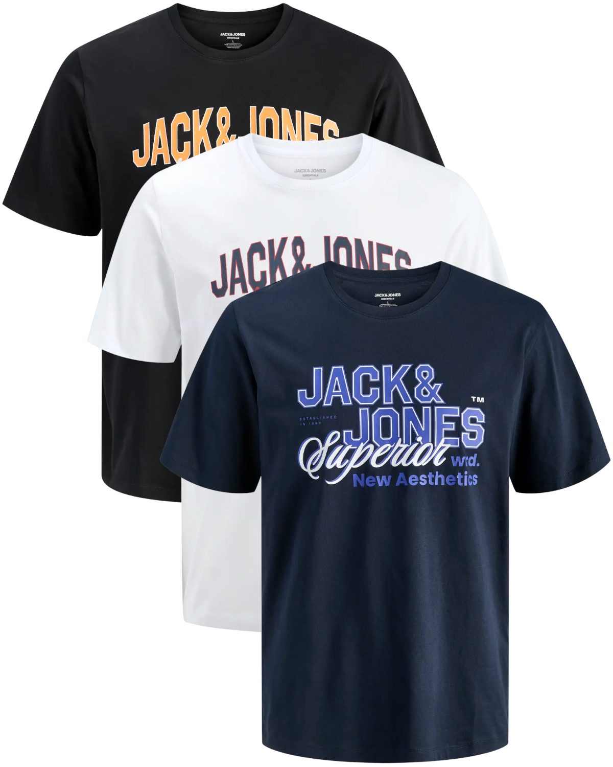 Jack & Jones PlusSize Print-Shirt (Spar-Set, 3er-Pack) aus Bio-Baumwolle, mit Pigmentprint