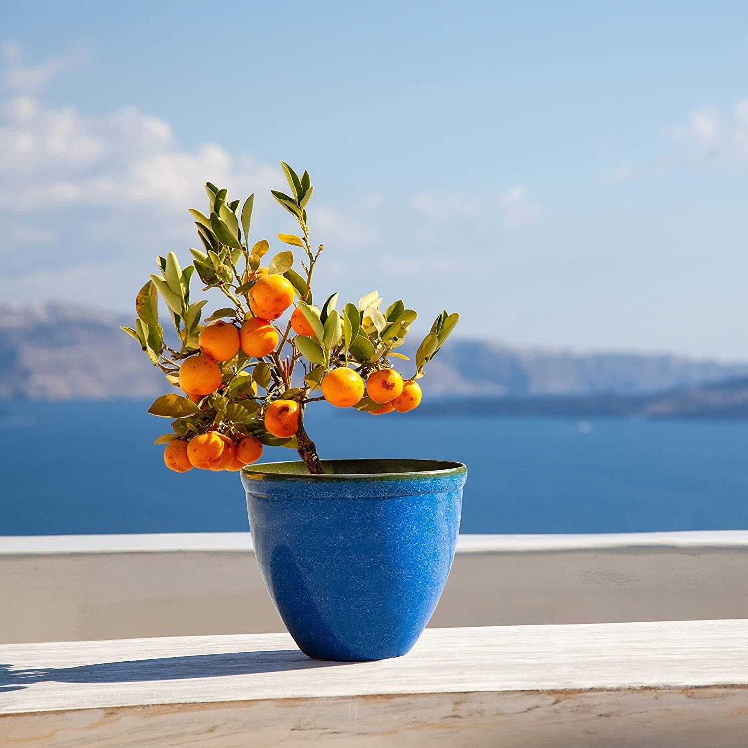 Jinfa Pflanzkübel Jinfa Blumenkübel aus Kunststoff in glasierter Keramikoptik