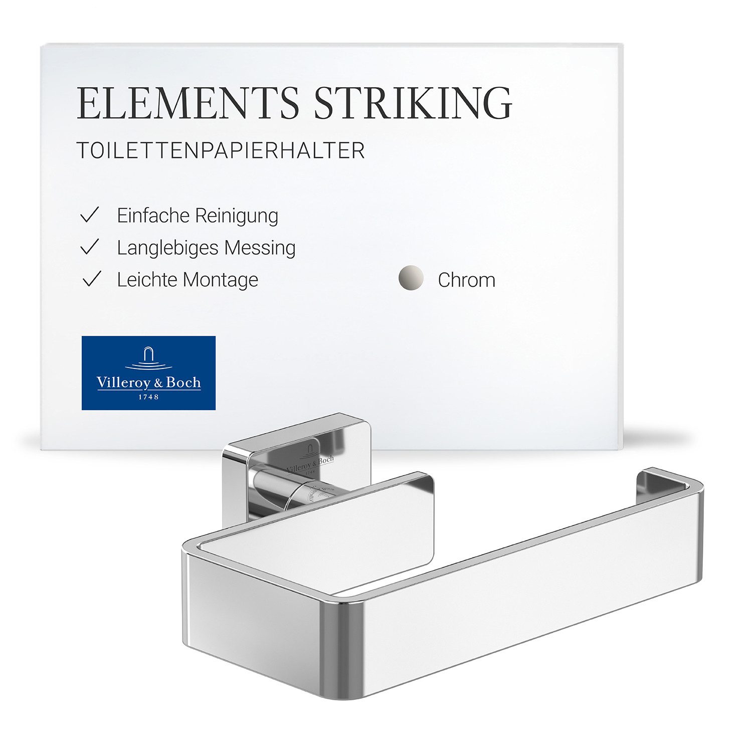 Villeroy & Boch Toilettenpapierhalter Elements, ohne Deckel, Wandmontage, Chrom
