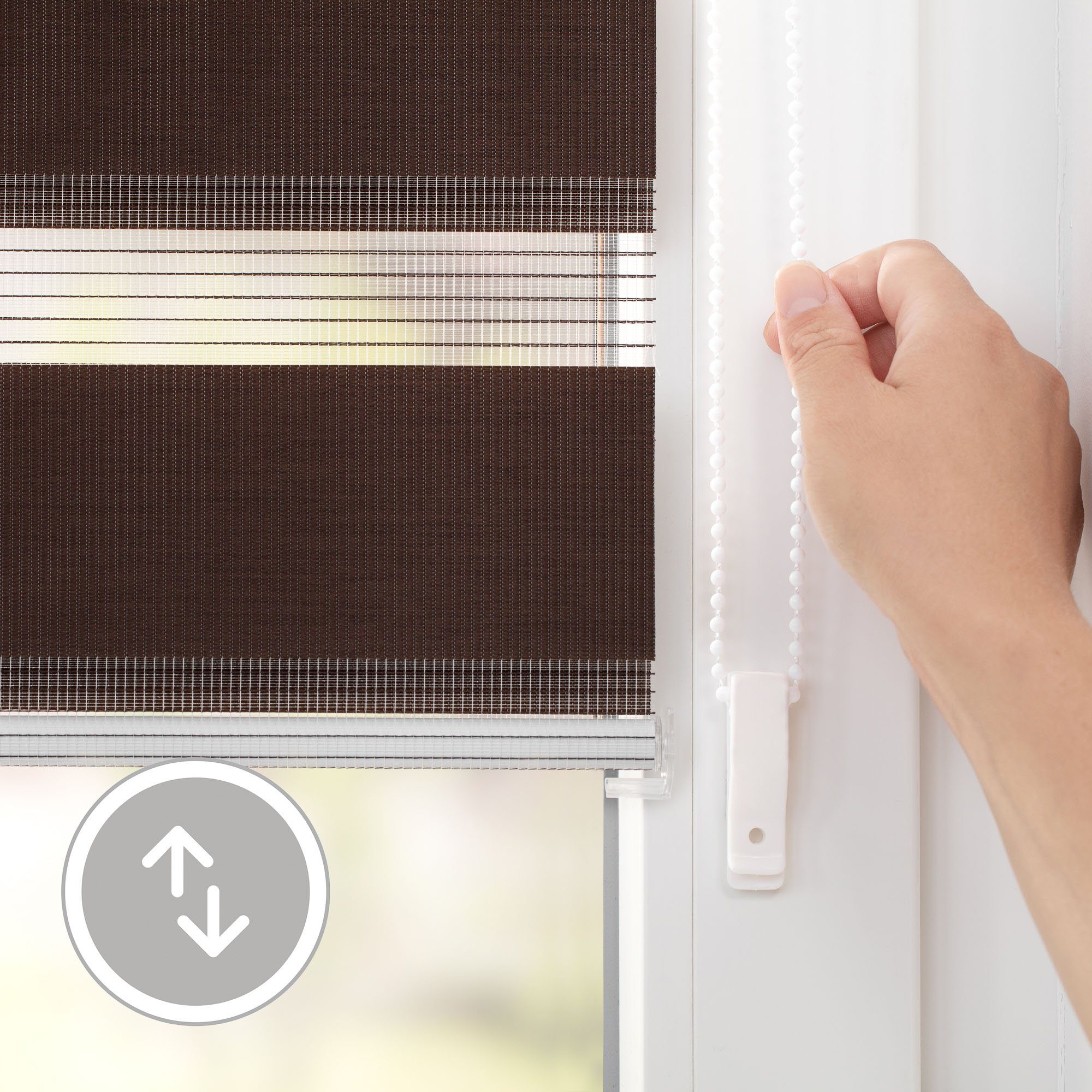 Doppelrollo Duo Rollo Klemmfix, LICHTBLICK ORIGINAL, Lichtschutz, ohne Bohren, freihängend, Klemmfix, Seitenzugrollo, Montage mit beiliegendem, verstellbarem Klemmträger