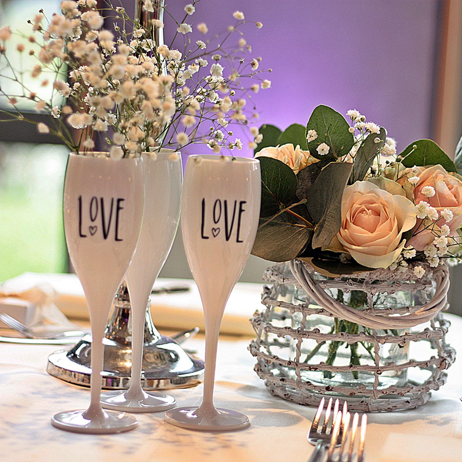 KOZIOL Sektglas Sektglas 100 ml mit Druck CHEERS No. 1 LOVE, 1-tlg., Kunststoff, Stielglas aus Kunststoff