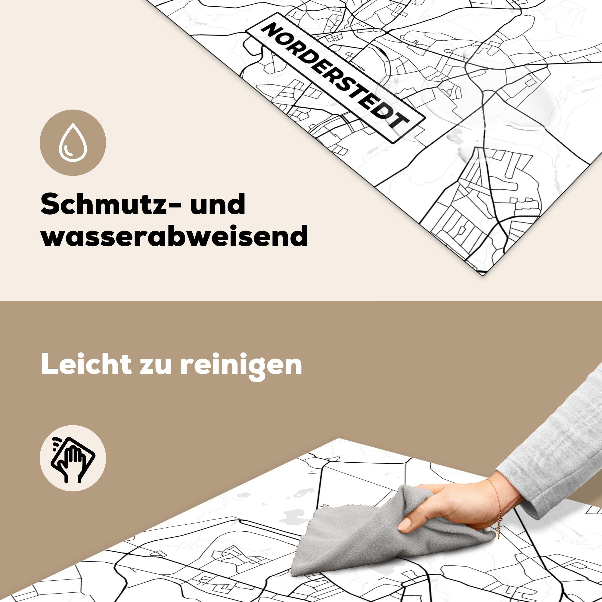 Herdblende-/Abdeckplatte - Karte Arbeitsplatte - 78x78 für küche Vinyl, - Stadtplan, Ceranfeldabdeckung, (1 Karte tlg), Norderstedt MuchoWow cm,