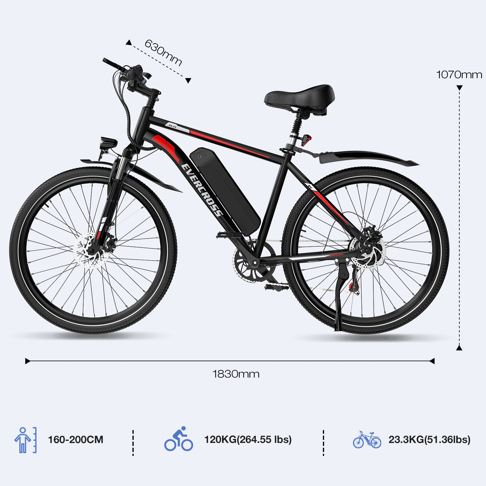 EVERCROSS TECH E-Bike Cityrad für Pendler,27,5-Zoll-Elektrofahrrad,36V 13AH AKKU, 7 Gang, Heckmotor, 468 Wh, 1 Gang, 250W, 468 Wh,E-Citybike mit Schloss, Pumpe