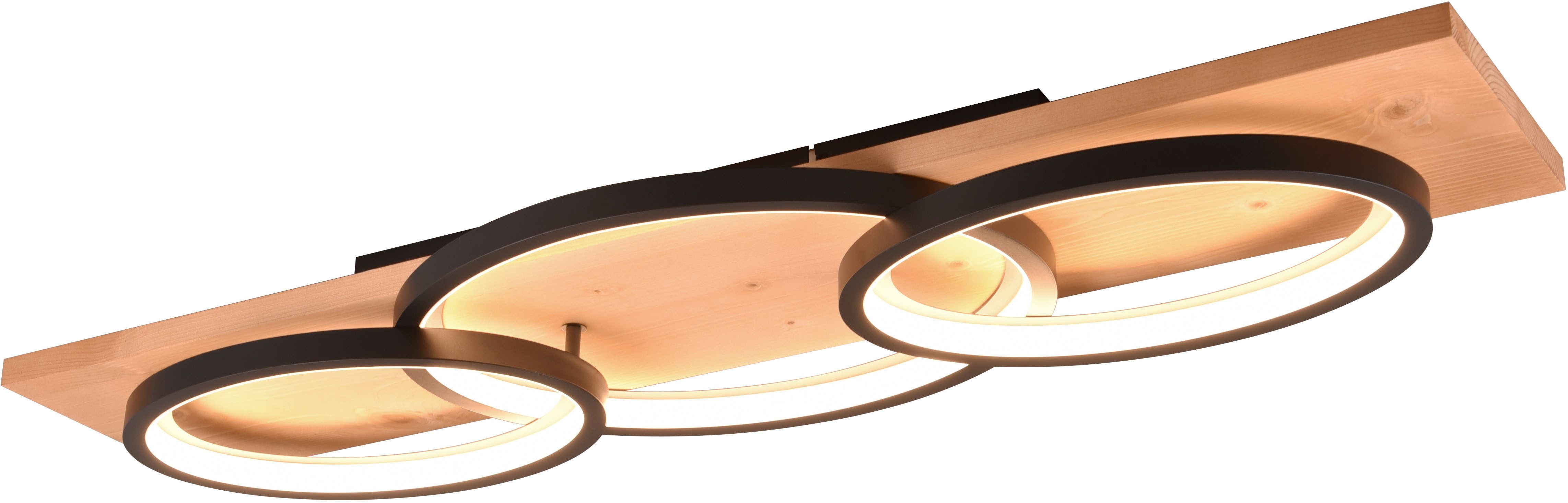 TRIO Leuchten LED Deckenleuchte BARCA, dimmbare Deckenlampe aus Holz & Metall mit indirektem Licht, Dimmfunktion, mehrere Helligkeitsstufen, LED fest integriert, Warmweiß, LED warmweiß & 4700 Lumen, für Wand- und Deckenmontage, 3 Dimmstufen