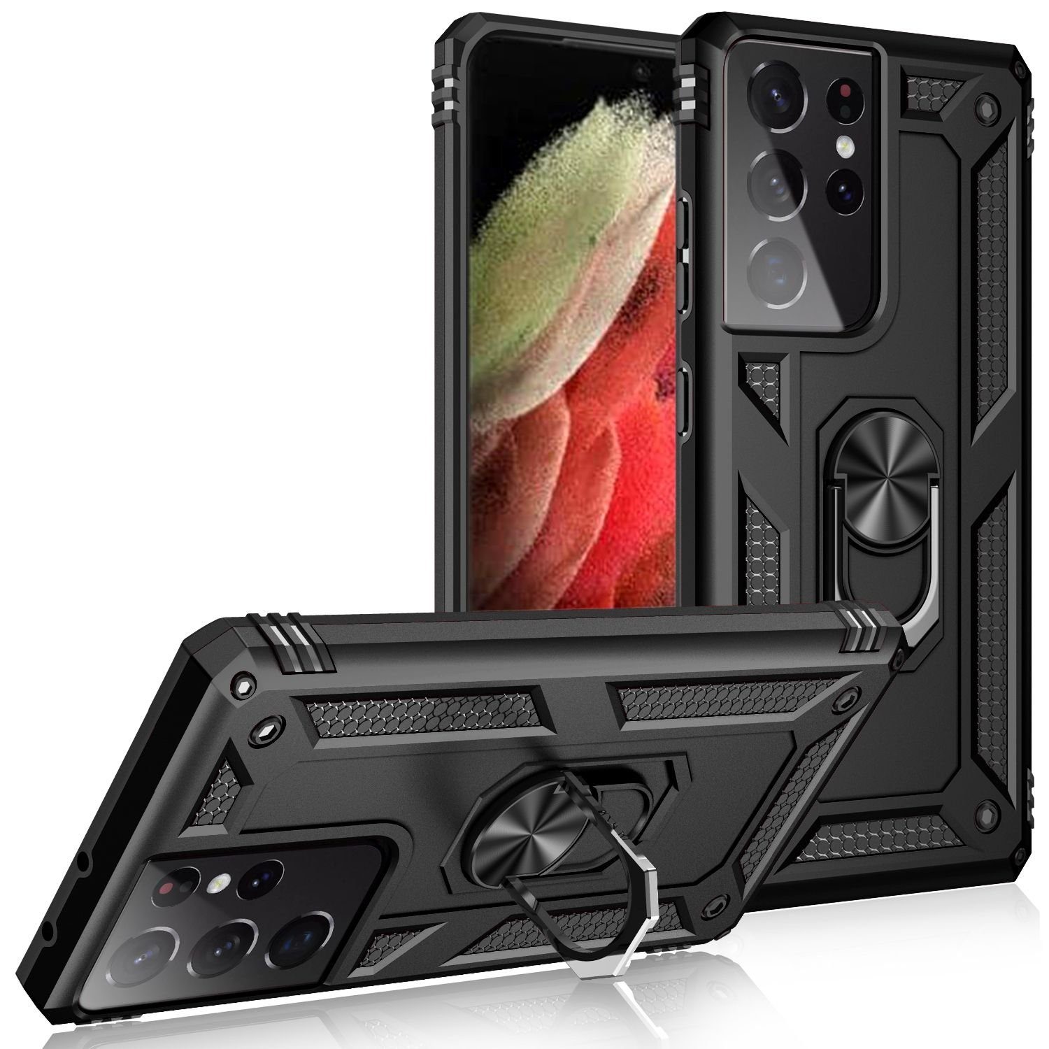 Nalia Smartphone-Hülle Samsung Galaxy S21 Ultra, Outdoor Military Style Hülle mit Ring / Extrem Schützend / Panzer Case