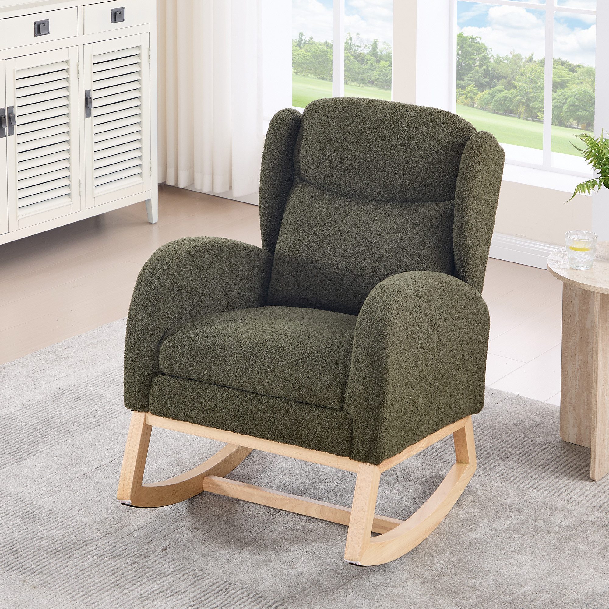 HAUSS SPOLE Schaukelstuhl mit Fußstütze,Relaxsessel Schaukelsessel Polsterstuhl mit Tasche (Ergonomischer Relax- und Stillstuhl aus Teddy-Stoff, 1 St), Hohe Rückenlehne, platzsparend, ideal für Wohnzimmer & Schlafzimmer