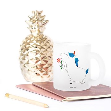 Mr. & Mrs. Panda Teeglas Einhorn Blume - Transparent - Geschenk, Unicorn, Verlobung, Pegasus, Premium Glas, Satinierte Oberfläche