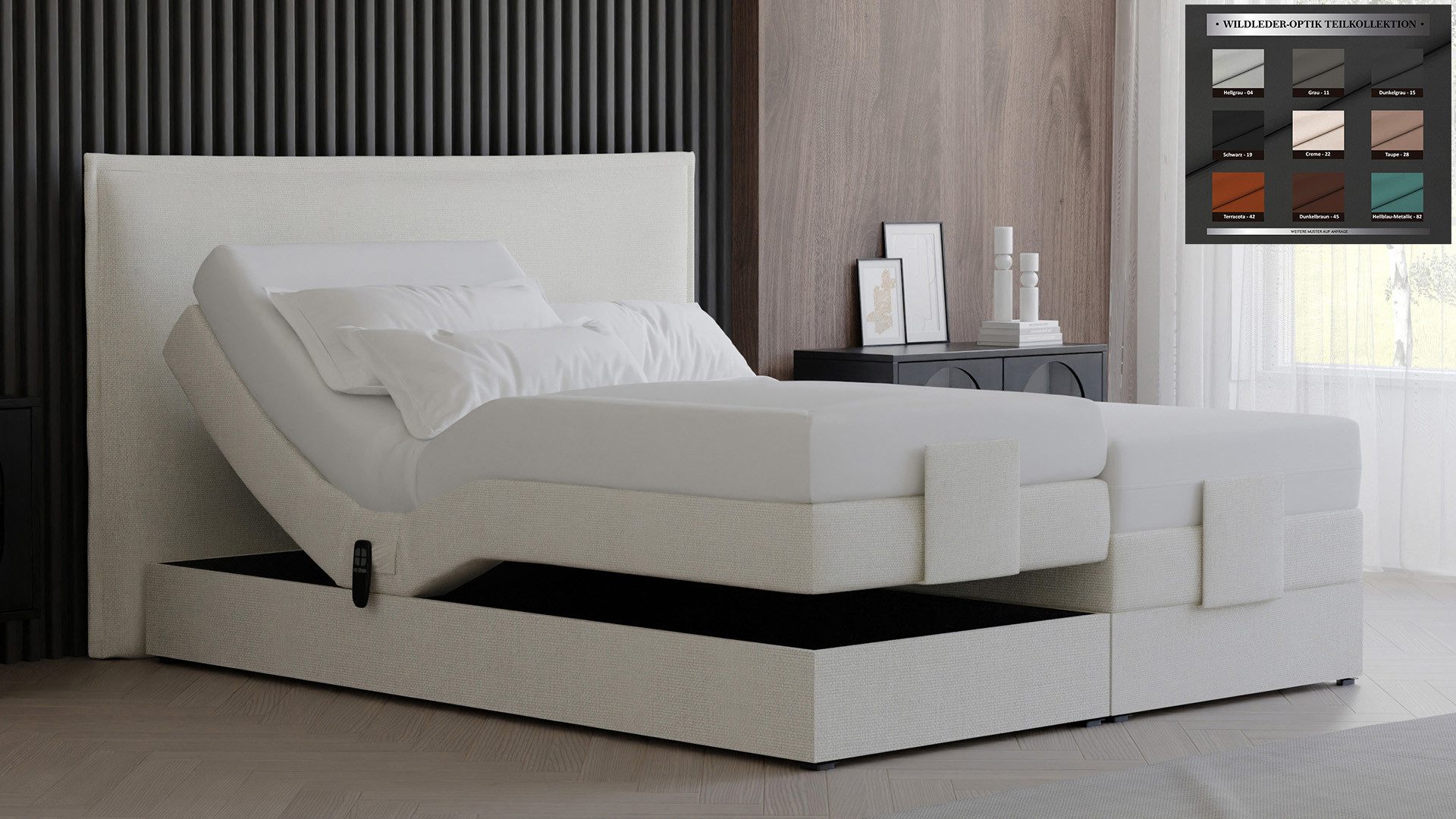 PAARA Boxspringbett elektrisch verstellbar mit Motor alle Größen Modell Madrid GM, mit einzigartigem Belüftungssystem