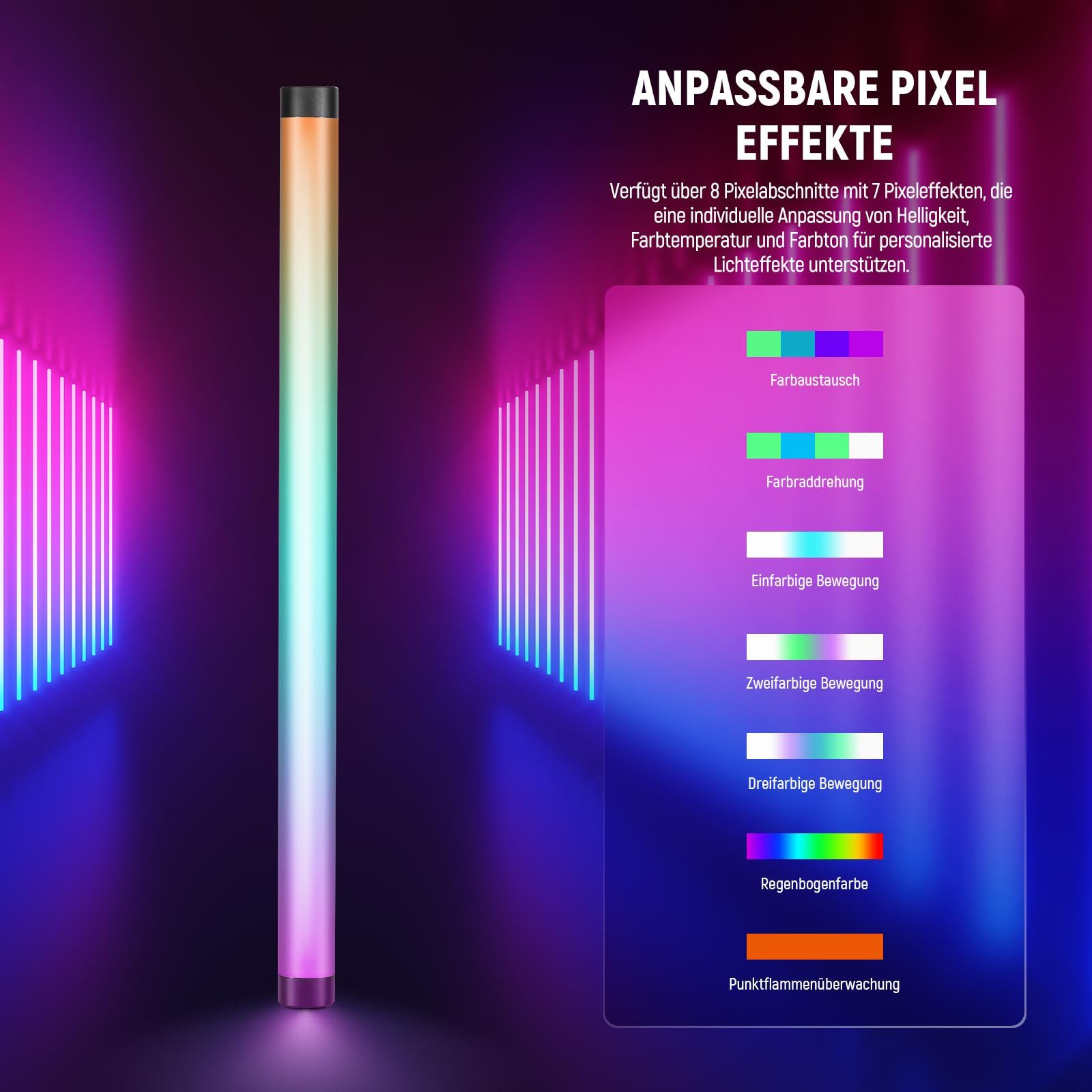 Neewer Videoleuchte TL60 RGB Lichtstab, 20W Vollfarbe RGBWW, APP/2,4 GHz/DMX-Steuerung, 2500-10000K, LED Videolicht Wand Tube Stick für Studio Fotografie