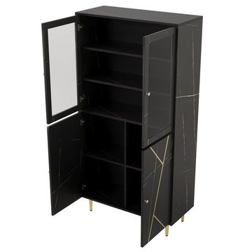 Merax Standvitrine mit LED und Glastüren Vitrine mit großen Stauraum, Buffet, Hochschrank, B: 93cm