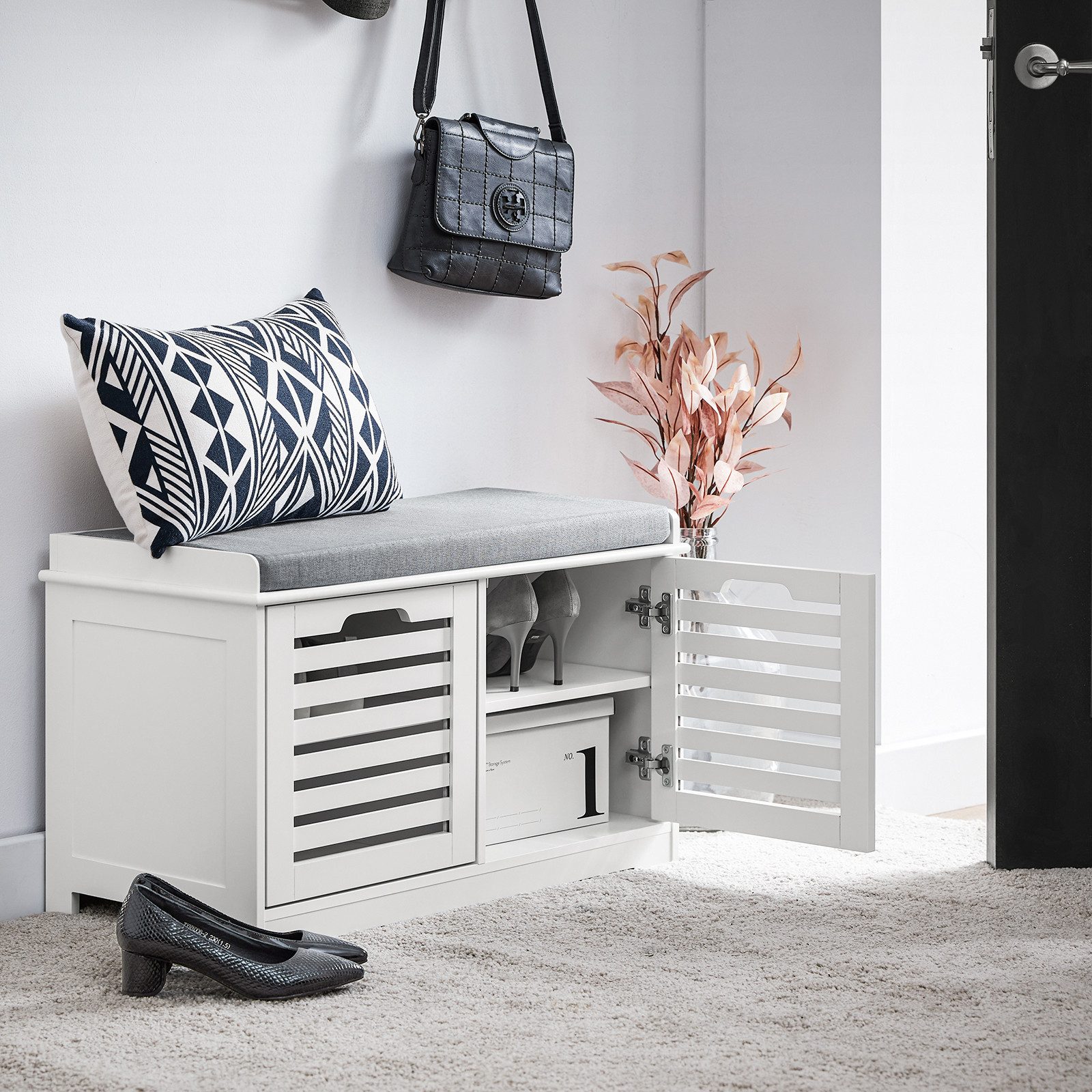 SoBuy Schuhbank FSR23-II, Sitzbank mit Stauraum Dielenbank Sitzkommode Schuhregal Garderobenbank – Bild 4 von 5