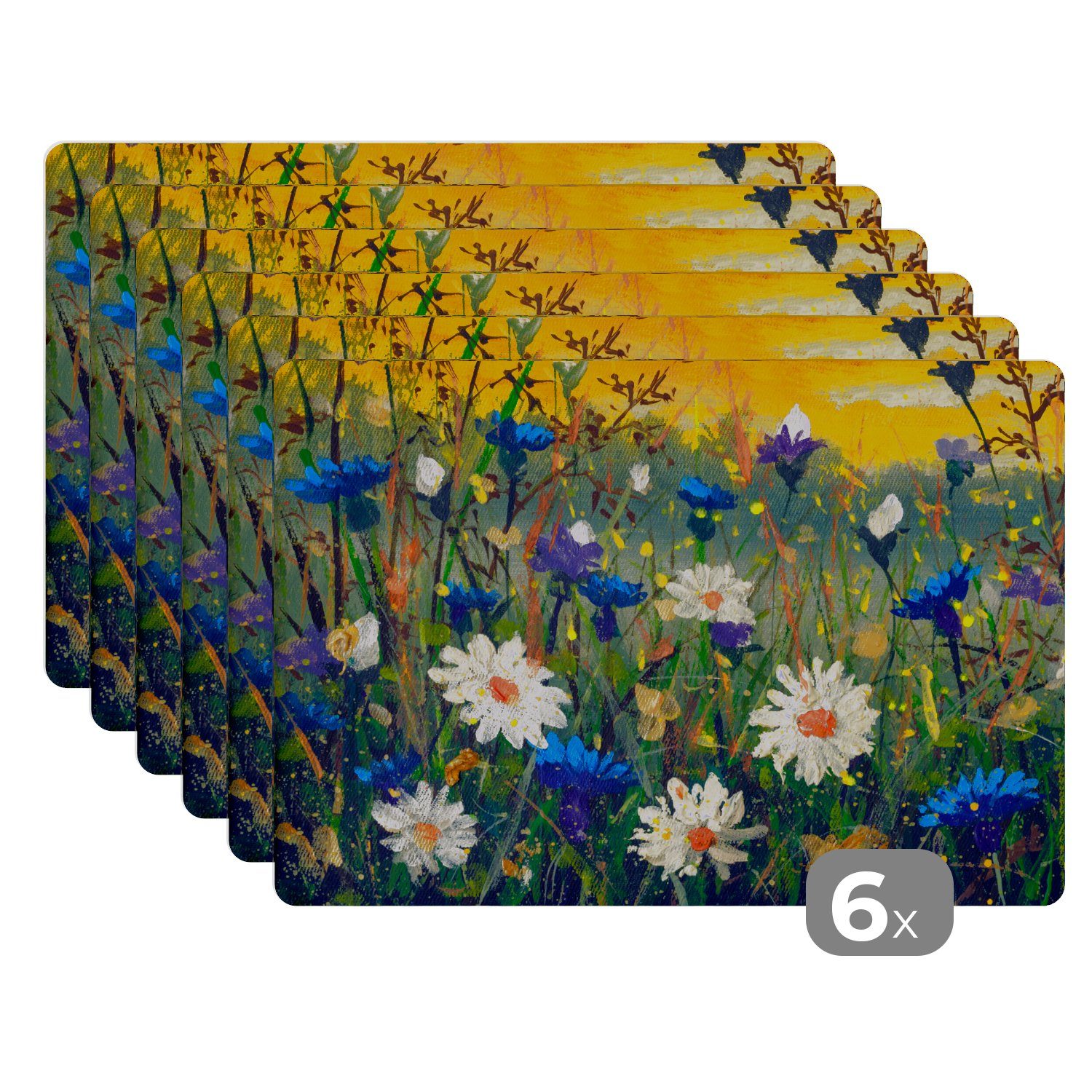 Platzset, Malerei - Schmutzabweisend Platzdecken, Ölfarbe - Natur MuchoWow, Tischmatten, (6-St), Platzmatte, Blumen, Platzset, 