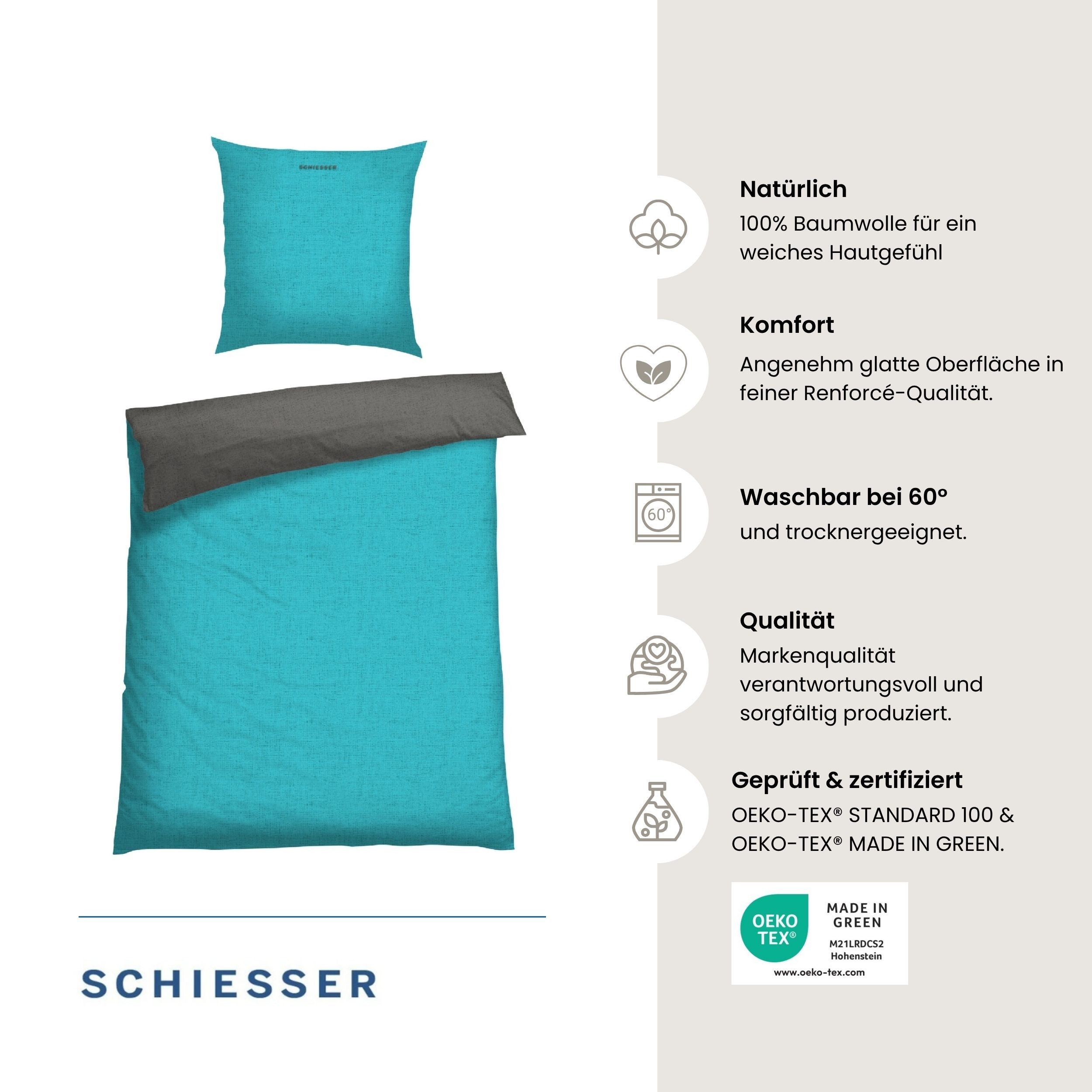 Schiesser Wendebettwäsche Doubleface aus weicher Baumwolle mit edlem Melangeeffekt, Renforcé, 2 teilig, ab Größe 135x200 cm erhältlich, OEKO-TEX® MADE IN GREEN – Bild 2 von 5