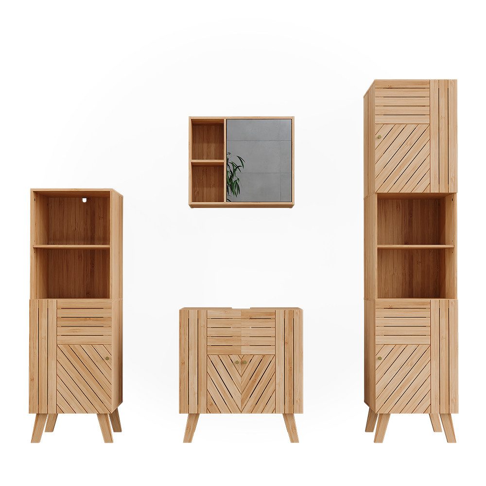 Vicco BadmöbelSet Lucie, Bambus, 4 Teile, mit Midischrank und Hochschrank