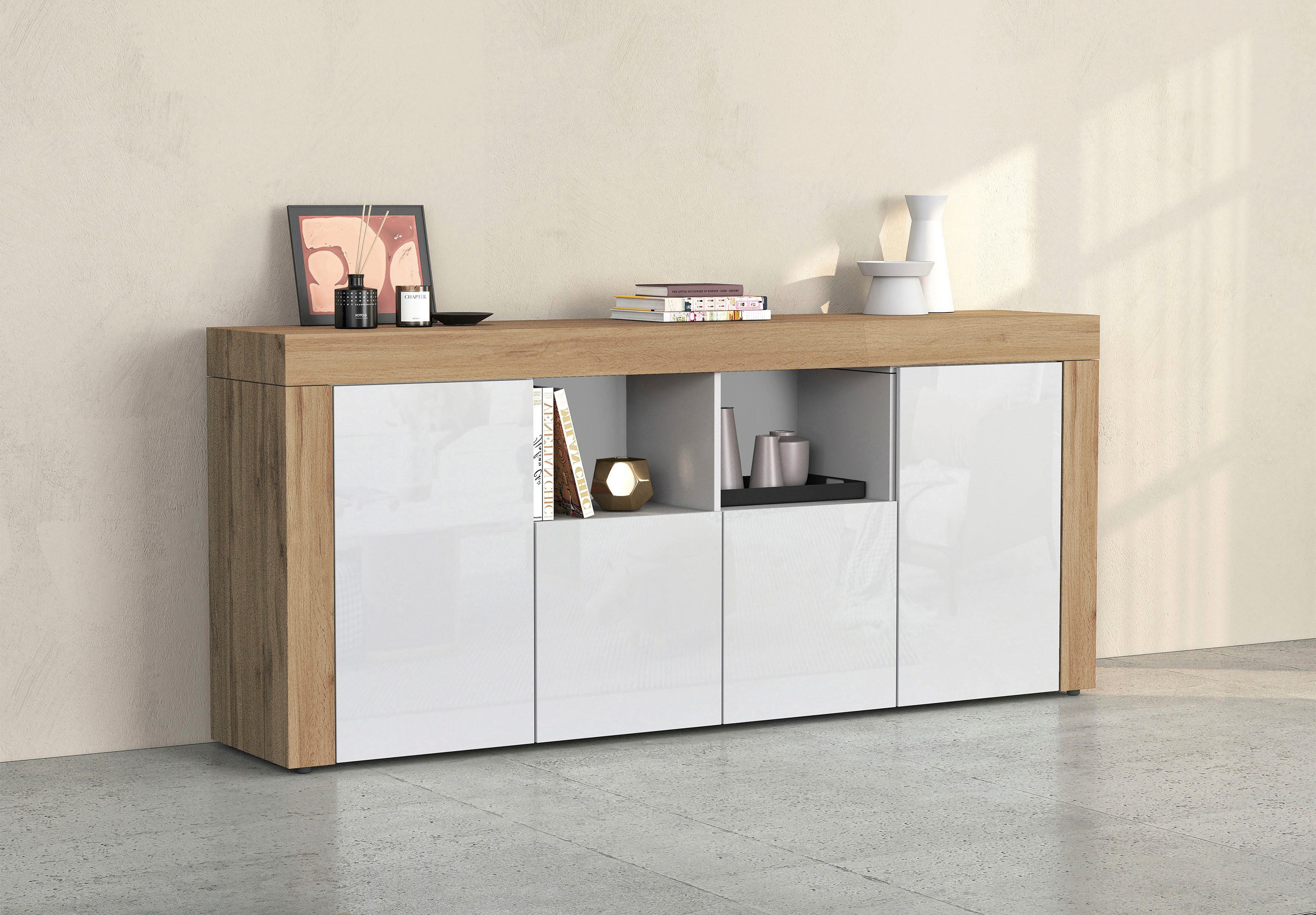 INOSIGN Sideboard CHRONOS Breite 200 cm mit 4 Türen, 2 offene und 8 geschlo günstig online kaufen