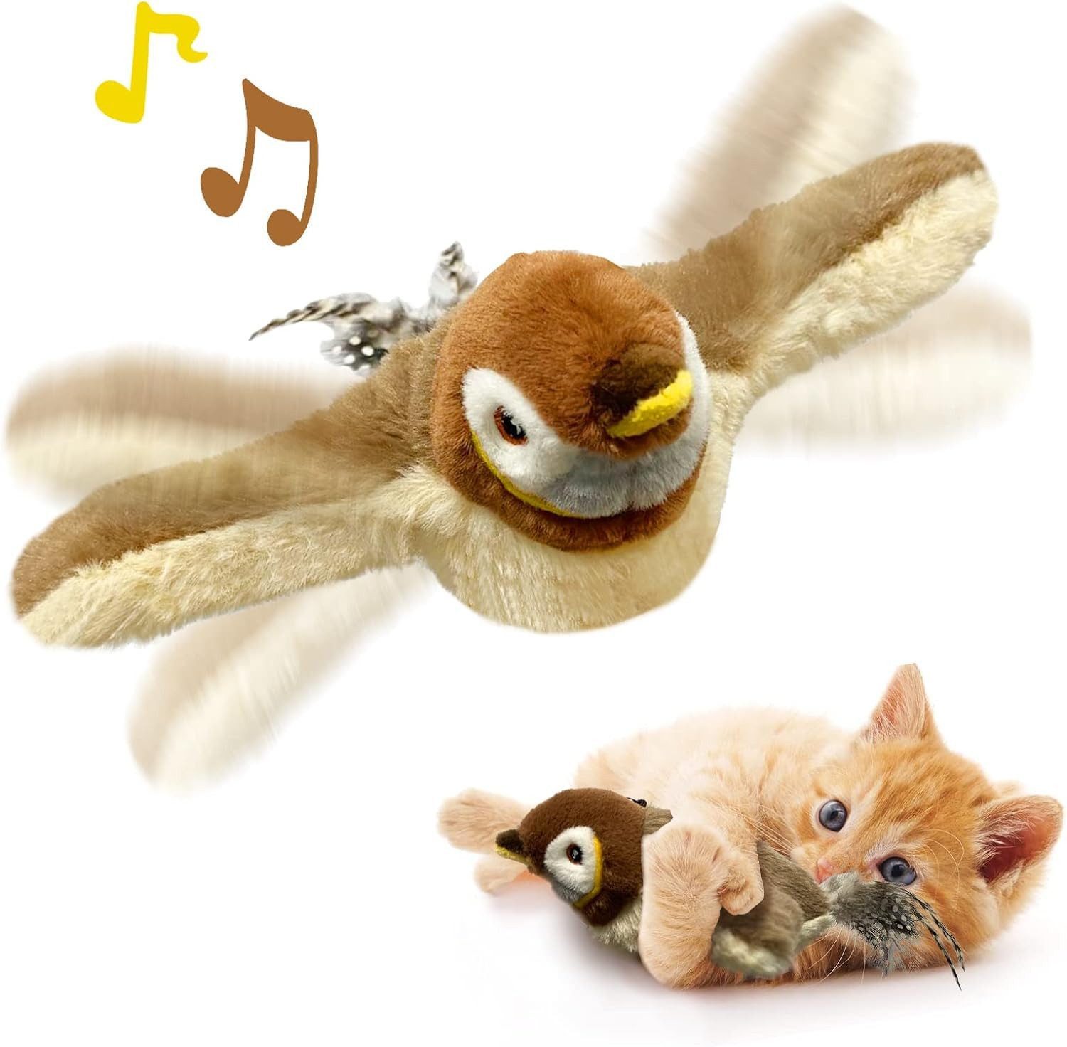 feinlux Tier-Intelligenzspielzeug Katzenspielzeug Elektrisch, packung zur Selbstbeschäftigung Vogel beweglich Polyester, ABS
