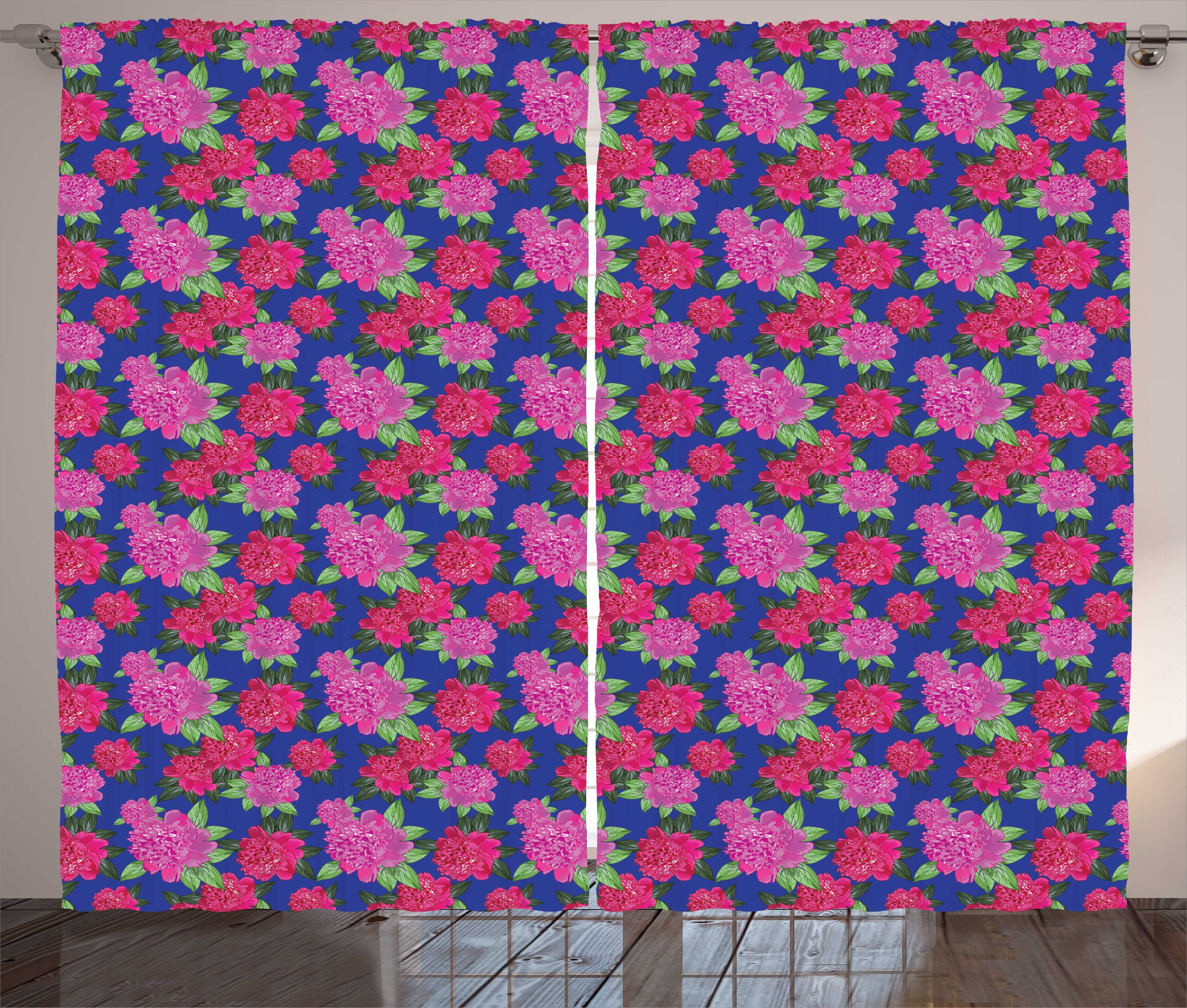 Kräuselband und Haken, Blumen mit Schauen Abakuhaus, Vorhang Gardine Pfingstrosen-Muster Schlaufen Schlafzimmer 80er