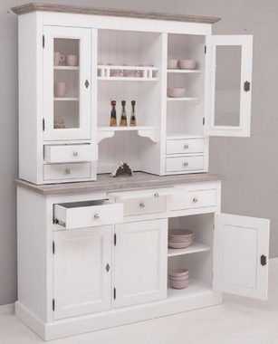 Casa Padrino Küchenbuffet Landhausstil Küchenschrank Weiß / Grau 138 x 50 x H. 197 cm - 2 Teiliger Küchenschrank mit 5 Türen und 7 Schubladen - Landhausstil Küchenmöbel