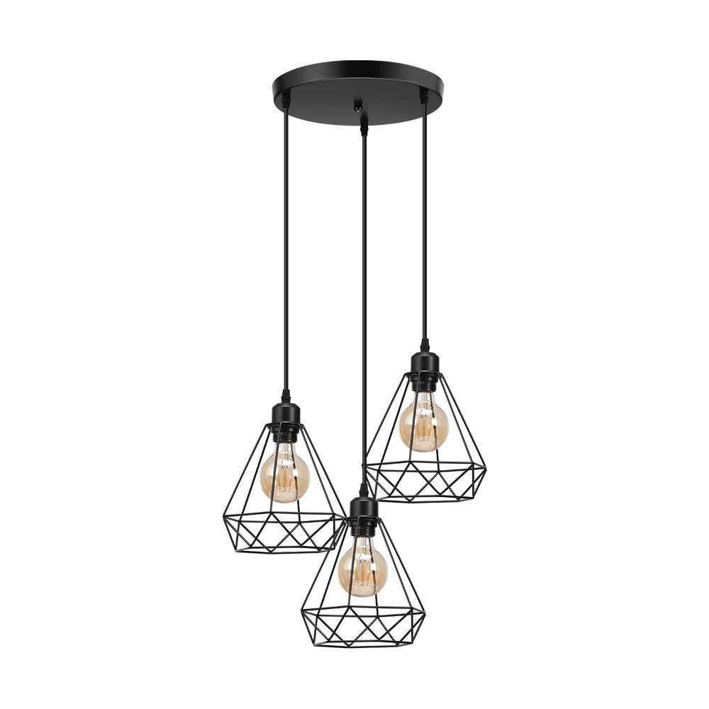 LETGOSPT Pendelleuchte Deckenlampe Vintage Industrial Retro E27 3-flammig Pendelleuchte 3-lamig(mit E27-Glühbirne)