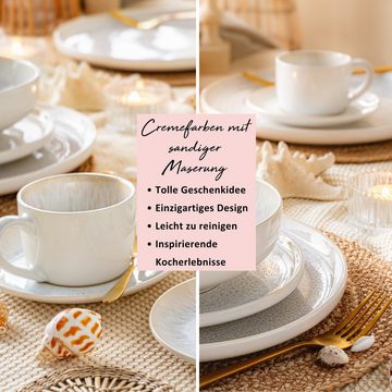 SÄNGER Kaffeeservice Korfu Kaffeetassen Set (8-tlg), 4 Personen, Steingut, Creme Farben mit Sandiger Maserung, 160 ml, Handmade