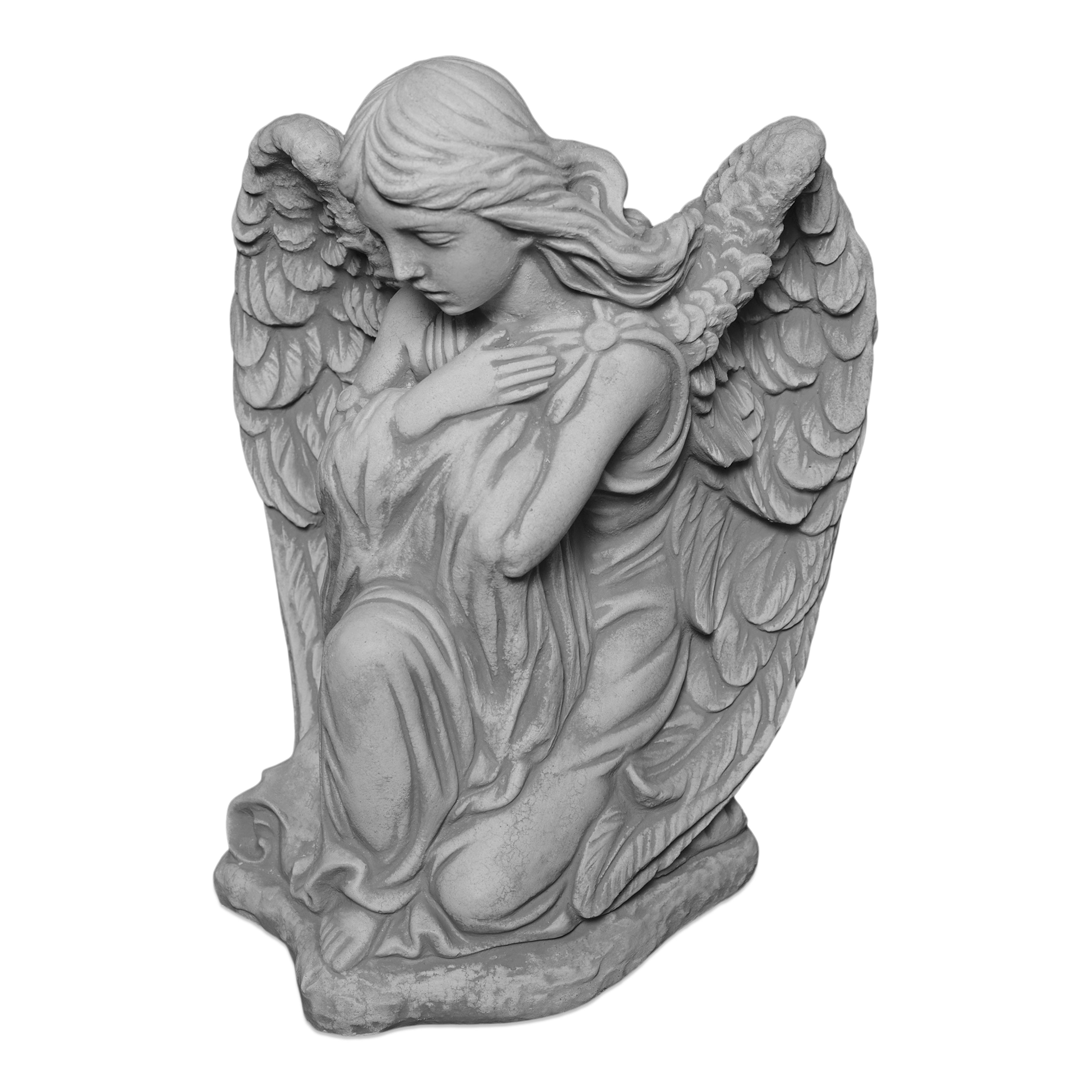 gartendekoparadies.de Gartenfigur Sitzender Engel mit gekreuzten Armen, Steinfigur H. 36 cm, 12 kg, Frostsicher