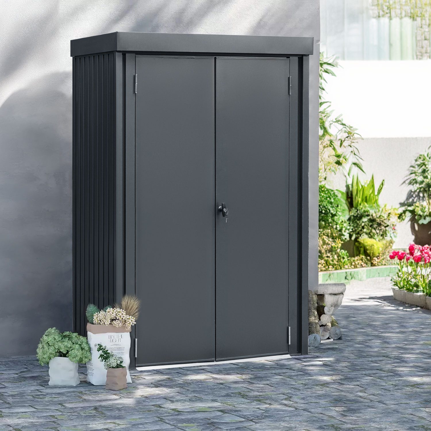 osoltus Vordach osoltus Premium Metall Mini Gerätehaus 100x135 cm grau 185 cm hoch
