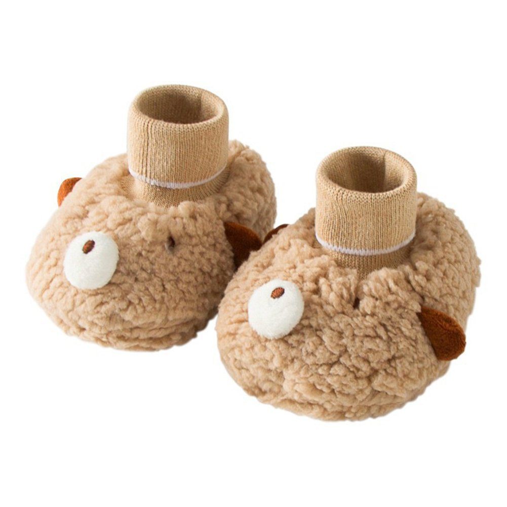 BBSCE Babypantoffel Socken,Anti-Rutsch-Fuzzy-Baumwollschuhe für Kleinkinder Babystiefel Braun