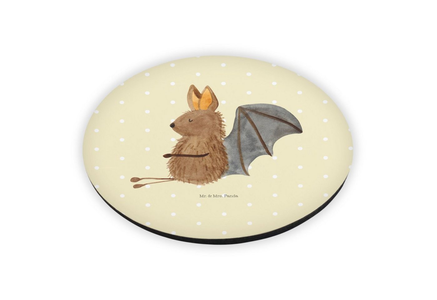 Thumbnail - Mr. & Mrs. Panda Magnet Fledermaus Sitzen - Gelb Pastell - Geschenk, Motivation, Pinnwandmagn (Packung, 1-St., Rund Magn...