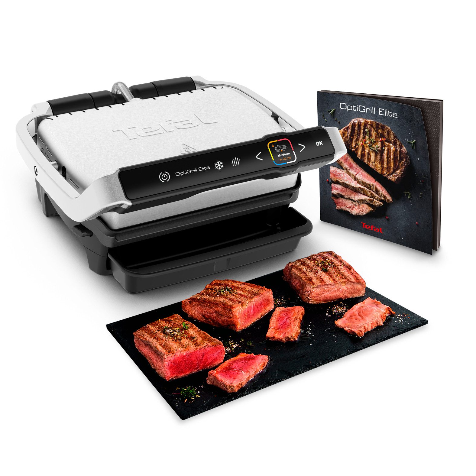 Tefal Kontaktgrill GC750D OptiGrill Elite, 2000 W, 12 Programme, intuitiver Sensor, Grillboost-Funktion, Rezeptbuch App