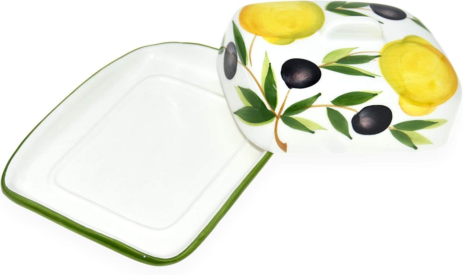 Lashuma Butterdose Zitrone Olive, Keramik, (1-tlg., 18 x 14 cm), Buttergefäß handbemalt aus Italien