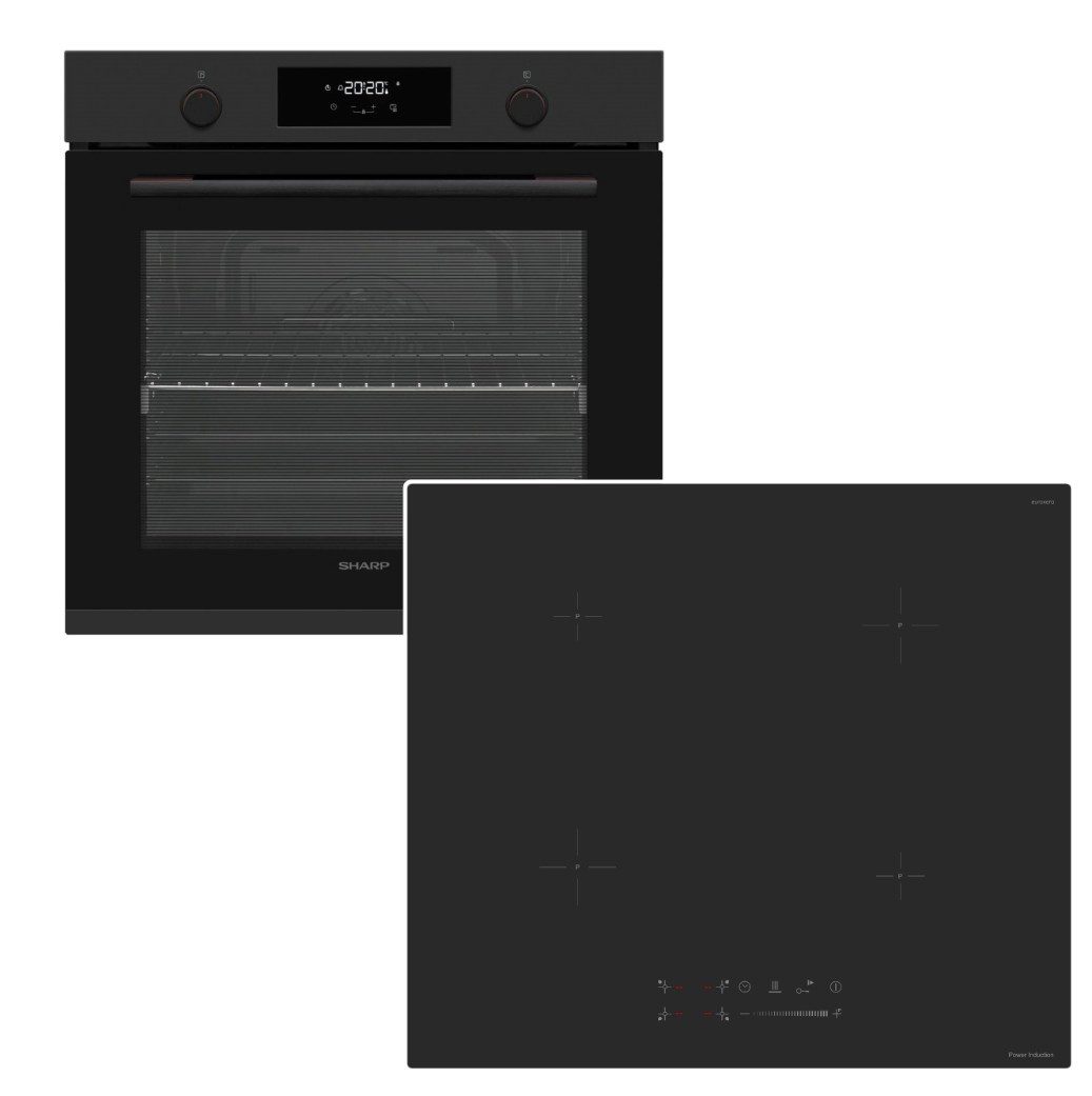 Sharp Backofen-Set Backofen Teleskopauszug matt+ keenberk Induktionskochfeld matt Booster, mit 1-fach Vollauszug