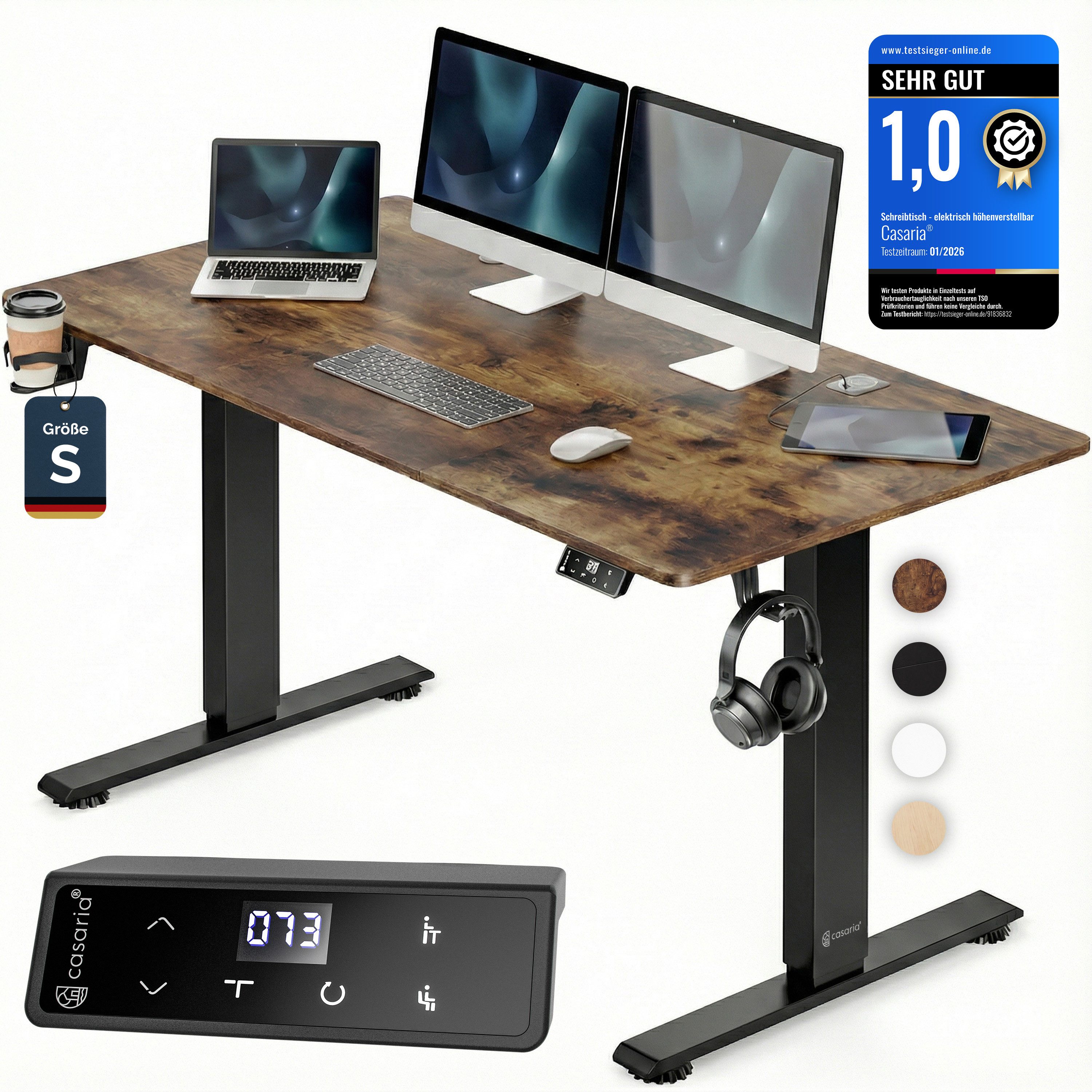 Casaria Schreibtisch Elektrisch höhenverstellbar Memory-Funktion Sitz-/Steherinnerung, Höhenverstellbar elektrisch mit Wireless Charger 120 / 140 / 160 cm