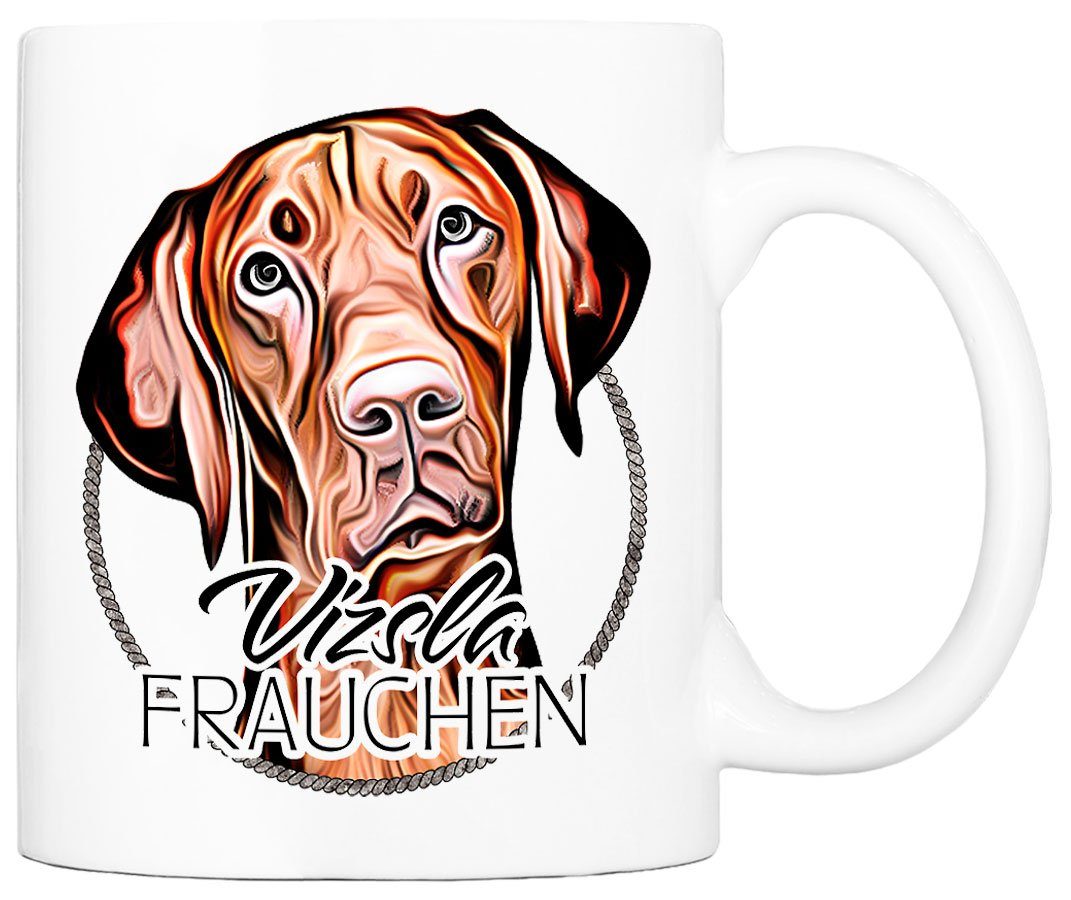 Cadouri Tasse VIZSLA FRAUCHEN - Kaffeetasse für Hundefreunde, Keramik, mit Hunderasse, beidseitig bedruckt, handgefertigt, Geschenk, 330 ml