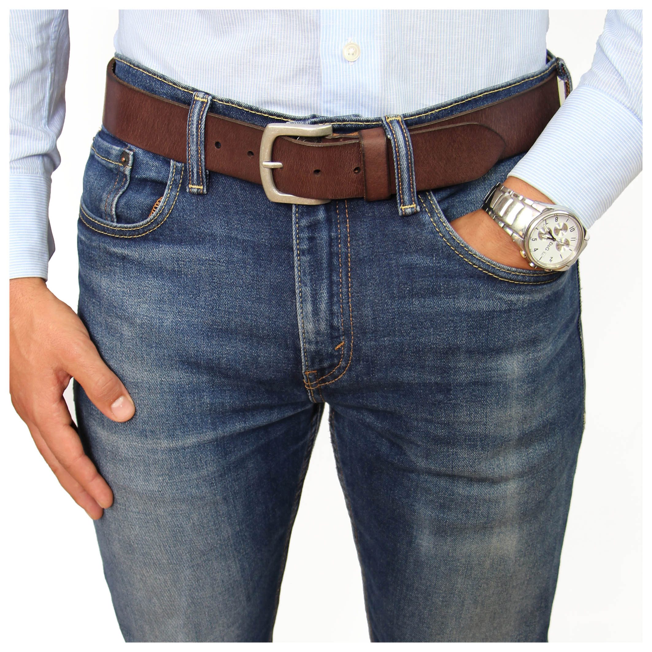 Ledergürtel Hereen G3-DB Robuster Rindsleder-Gürtel mit Metallschnalle für Jeans.