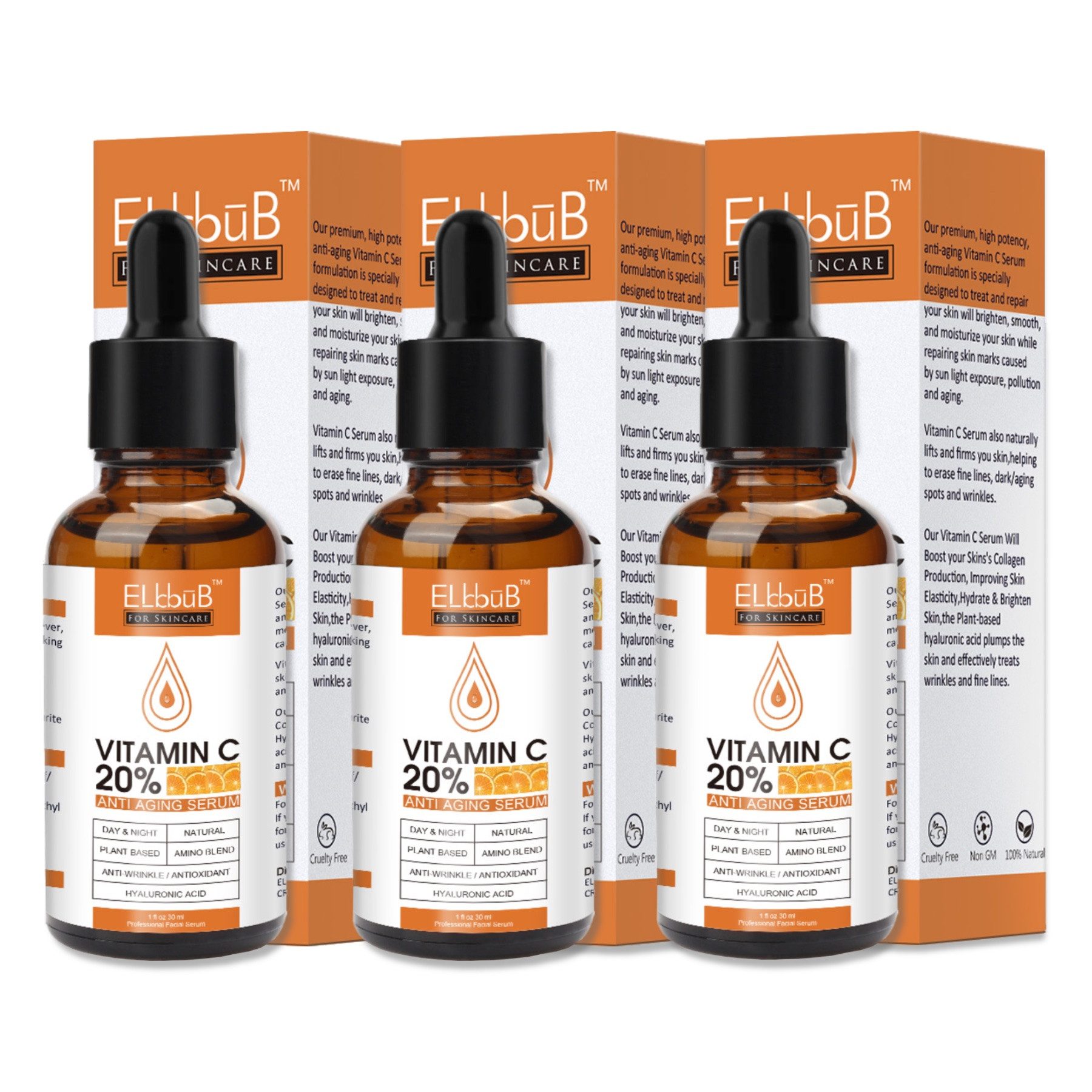 P-Beauty Cosmetic Accessories Anti-Falten-Serum Vitamin C Serum Gesicht 30ml, 3-tlg.