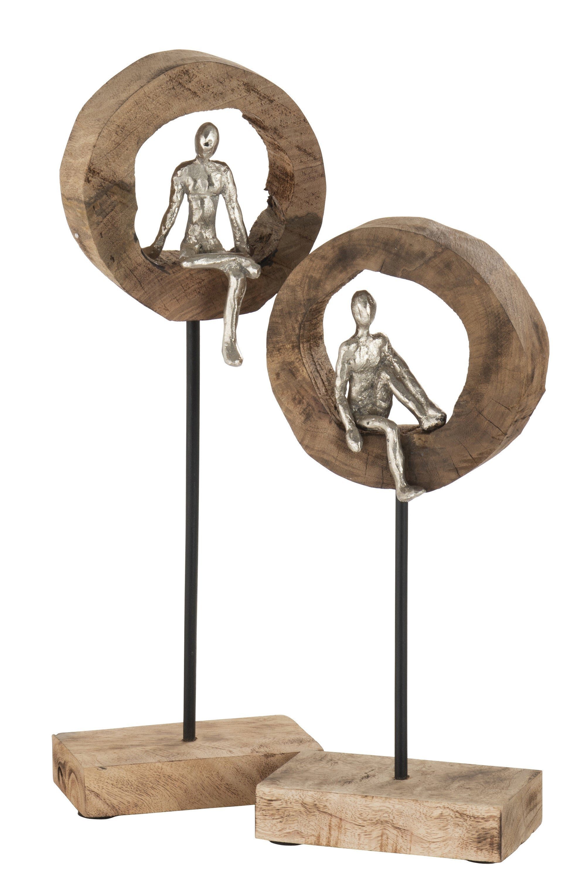 Dekoobjekt Denkende Figuren im Ring aus Mangobaum und Aluminium in Silber