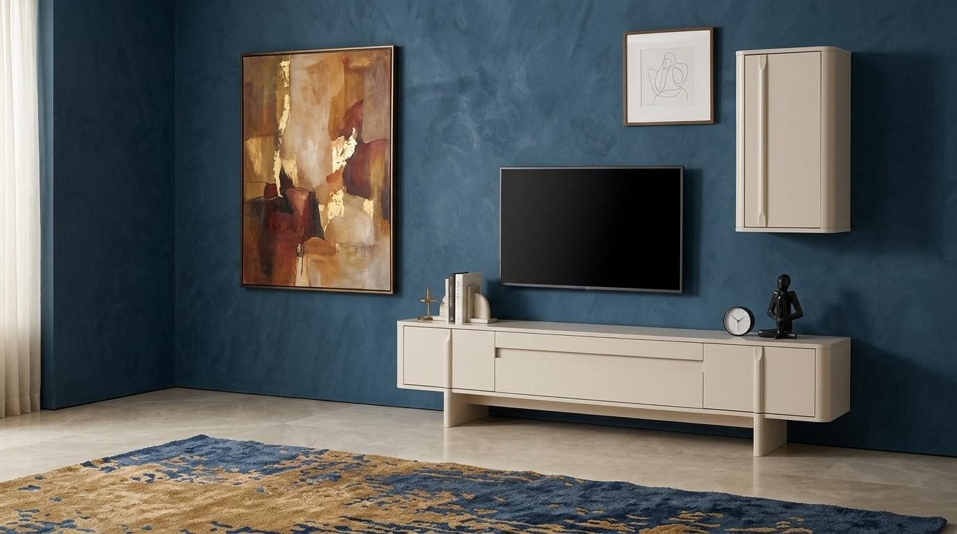 Xlmoebel Wohnwand TV board Wandschrank Wohnzimmer Stil modern weiß praktisch geräumig, (Wohnzimmer Set, 2-St., 2-tlg)