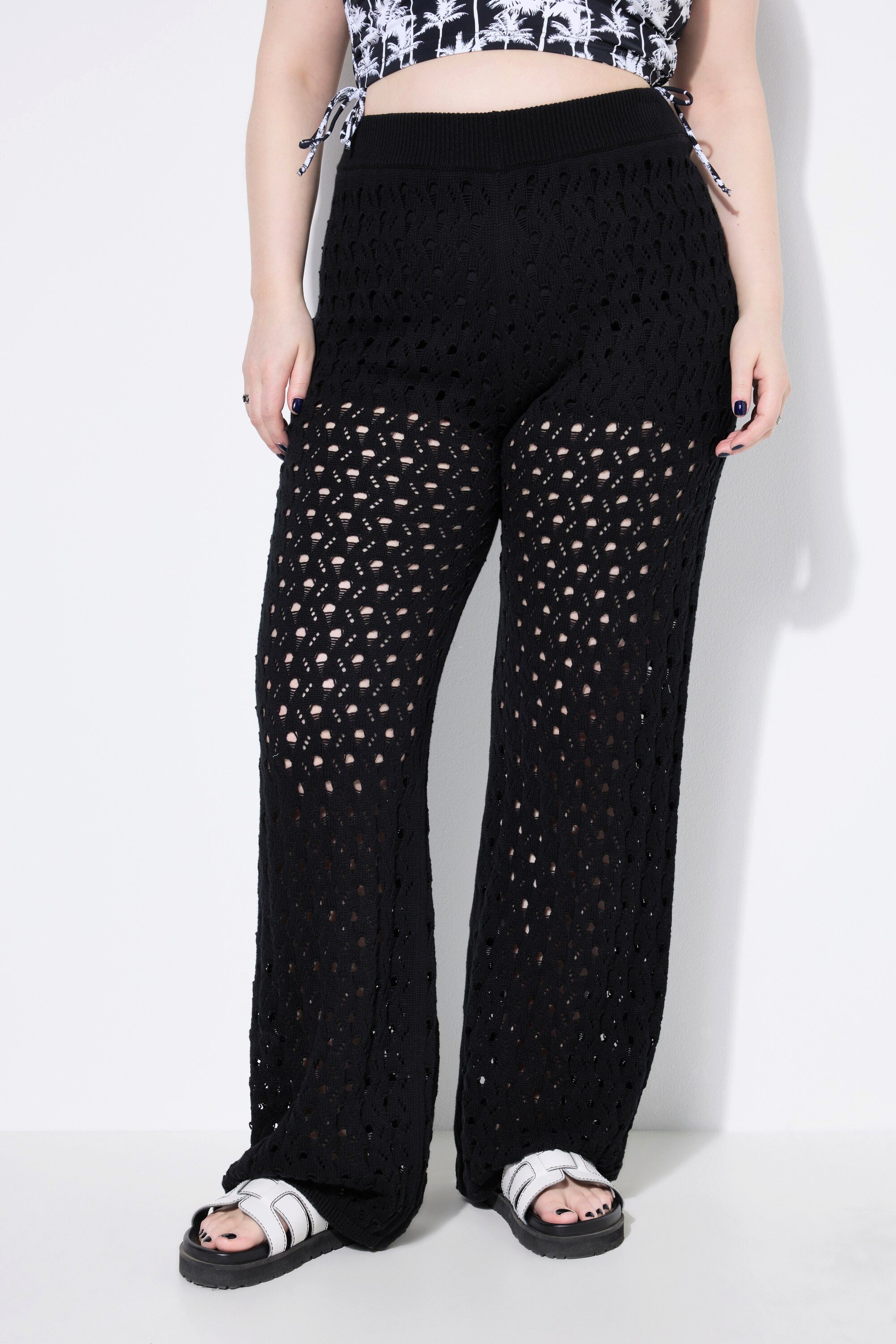 Schlupfhose Hose Straight Legs Strick mit Lochmuster