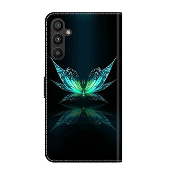 CLM-Tech Handytasche für Samsung Galaxy A54 5G Hülle aus Kunstleder Klapphülle (schwarz türkiser Schmetterling, Handyhülle Wallet Flip Case Cover Etui), Schutzhülle mit Standfunktion, Kartenfächer und Magnetverschluss