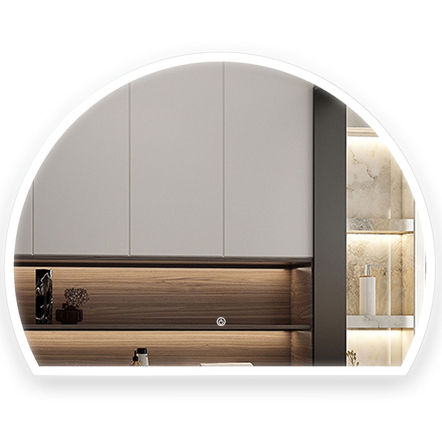 Aica Sanitär Badspiegel Wandspiegel 3/4 Rund Badezimmerspiegel dimmbar, Mem günstig online kaufen